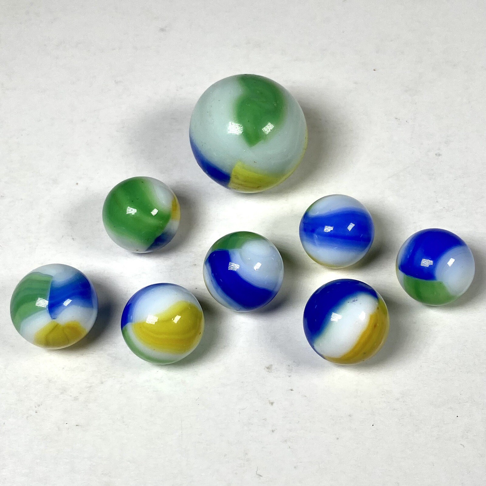 Large Marble King Tri-Color Rainbow Scout Hybrid Vintage Marbles Lot w Shooter