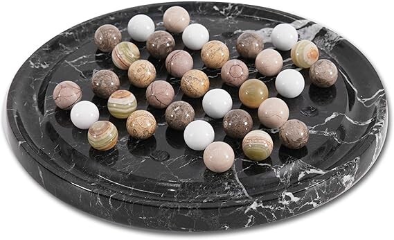 Marble Solitaire Board Game with 42 Marble Balls Handmad 10″ board,Brain Teaser