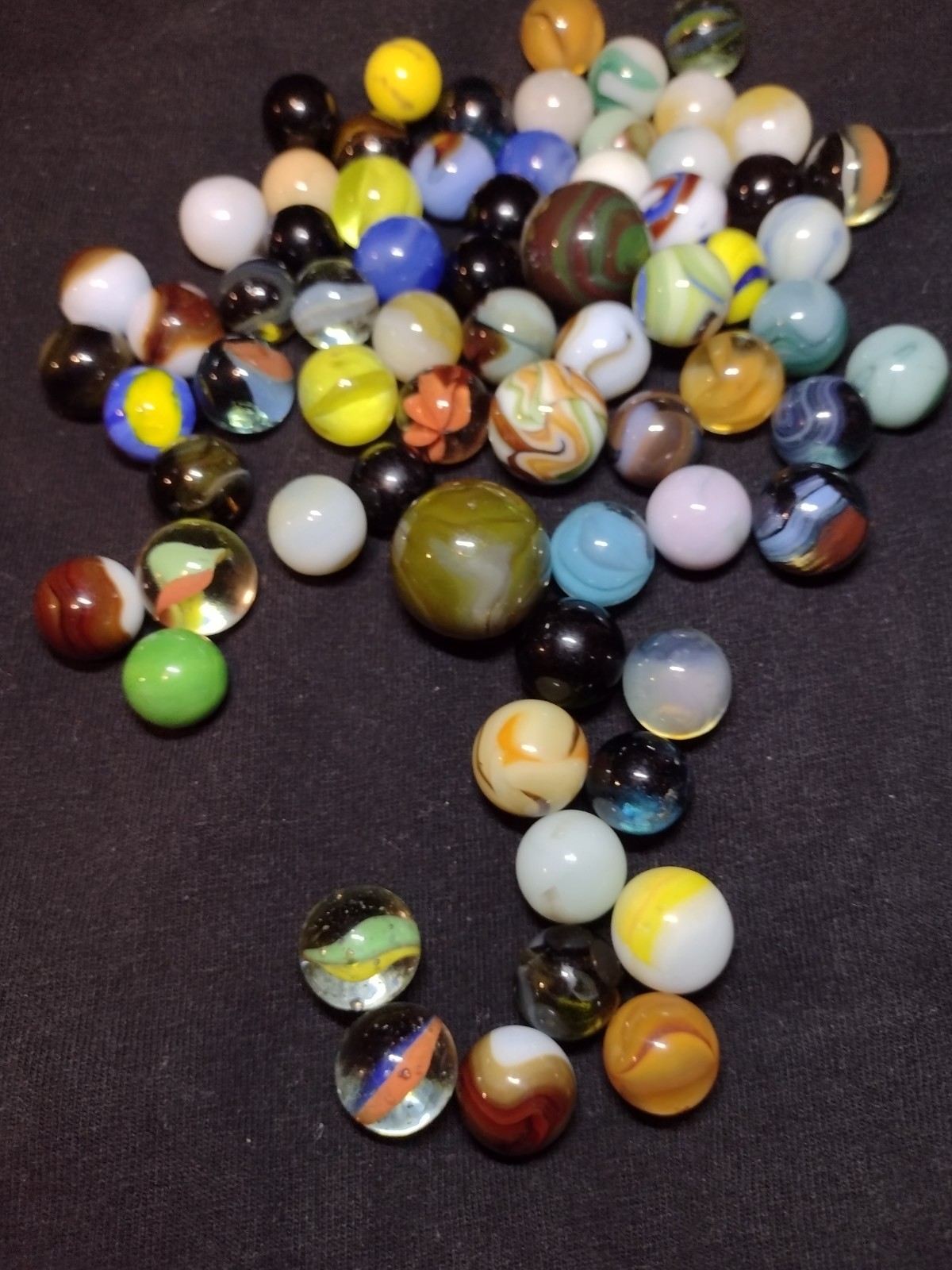 Jar Full Of Glass Toy Marbles. Jabo And Assorted Other Brands Some UV Reactive