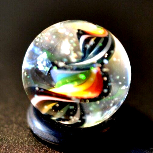 BRIAN TRILLAS GLASS MARBLE/.725″CRUSHED OPAL, GREEN BLACKLIGHT RAINBOW CORKSCREW