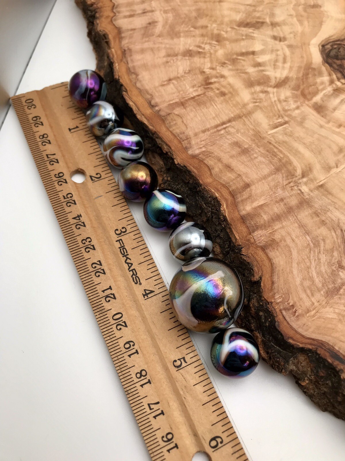 Set Of 8 Mega Marbles Metallic Oil Spill
