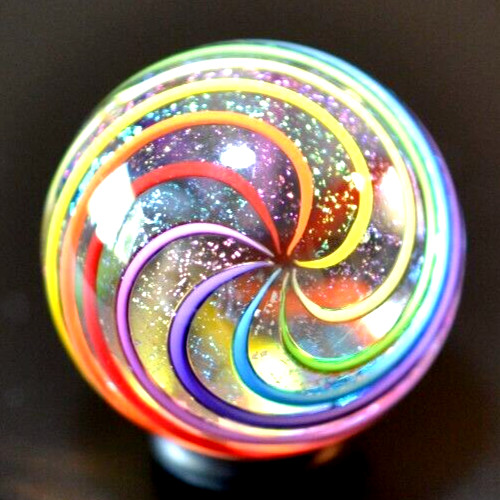 JAMES ALLOWAY GLASS MARBLE/1.225″-RAINBOW DICHROIC GLITTERBALL #354-MAGENTA,YLW+
