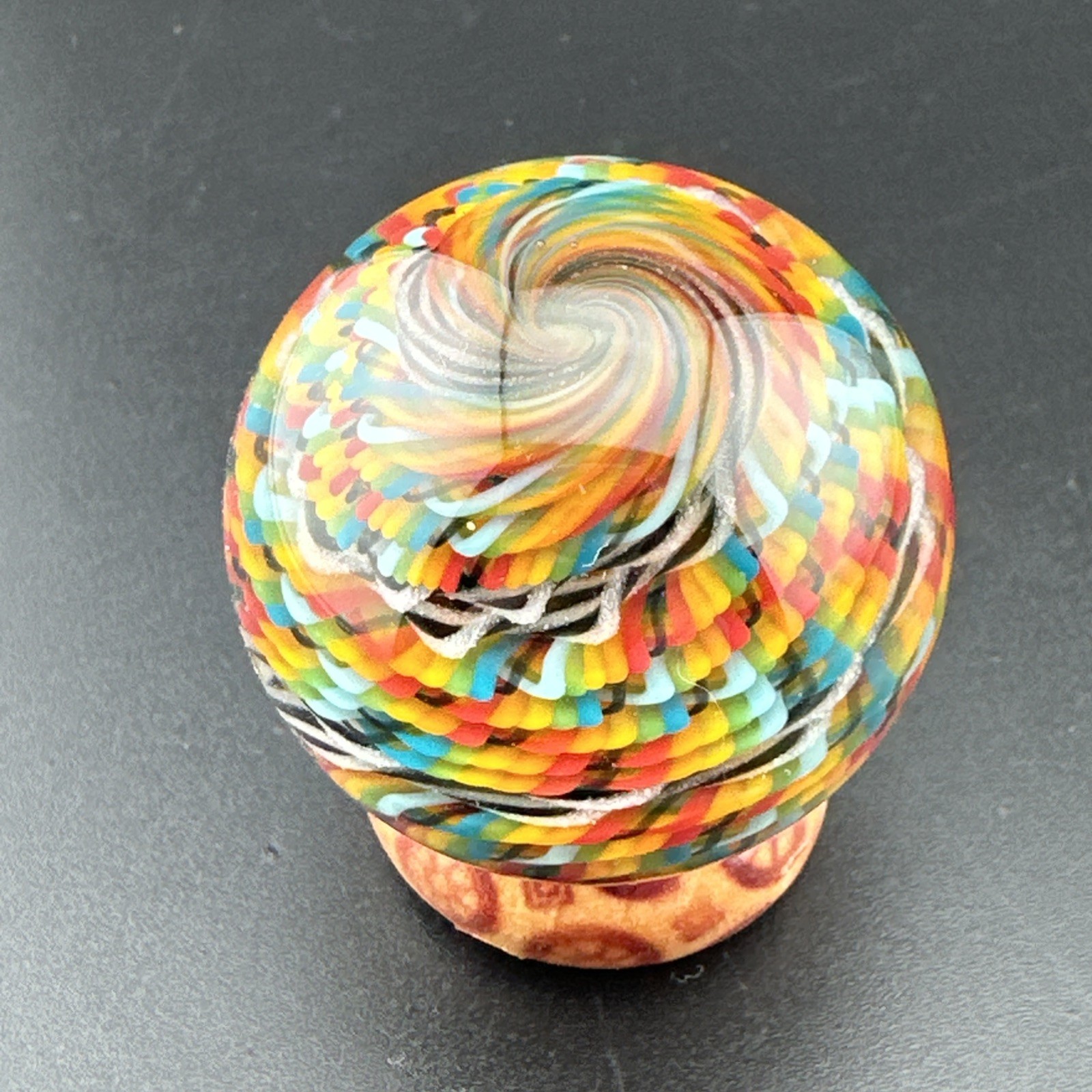 Contemporary Handmade Art Glass Marble 1.33″ Swirly Cane Filigree Pattern + UV