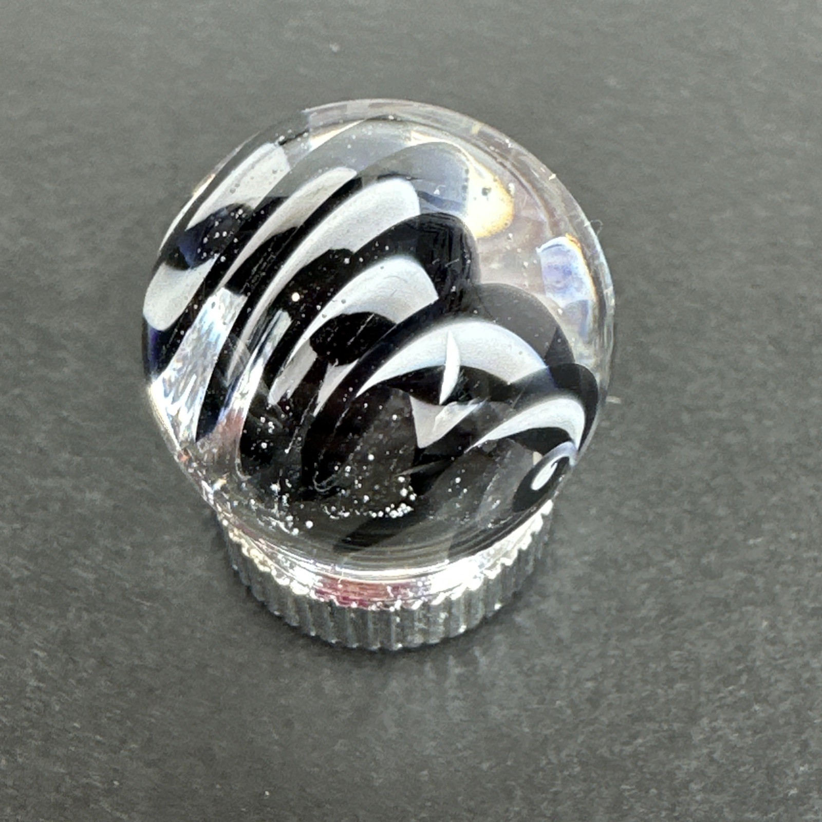 Contemporary Handmade Art Glass Marble .73″ Black White Twisty Swirl Corkscrew