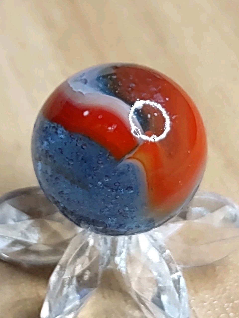 Epic Red Peltier BUBBLY Blue Base RAINBO Glass Vintage Marble READ .63″ Toys