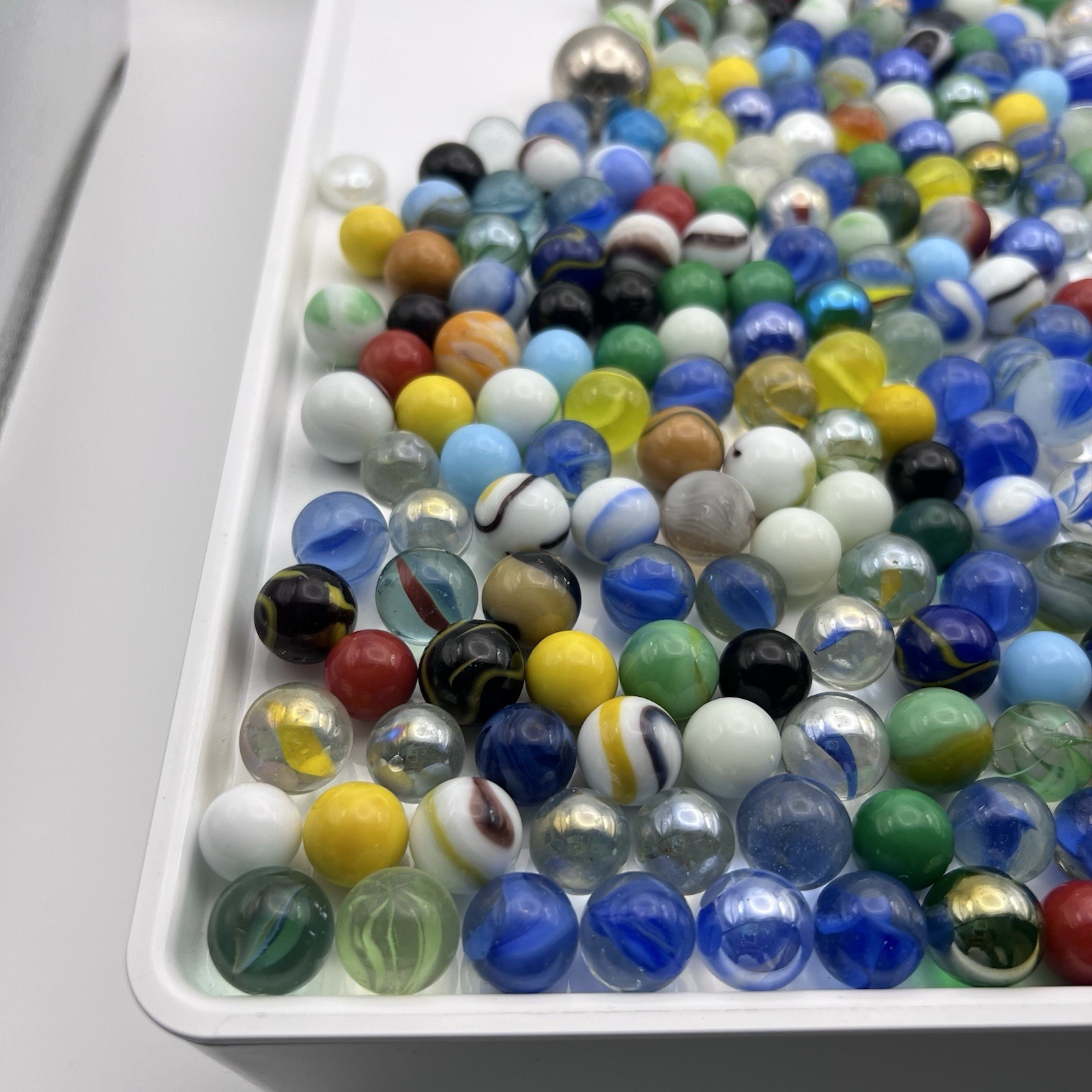 300+ Vintage & Machine Glass Marbles, Unsorted, UV Reactive, Steel Shooter