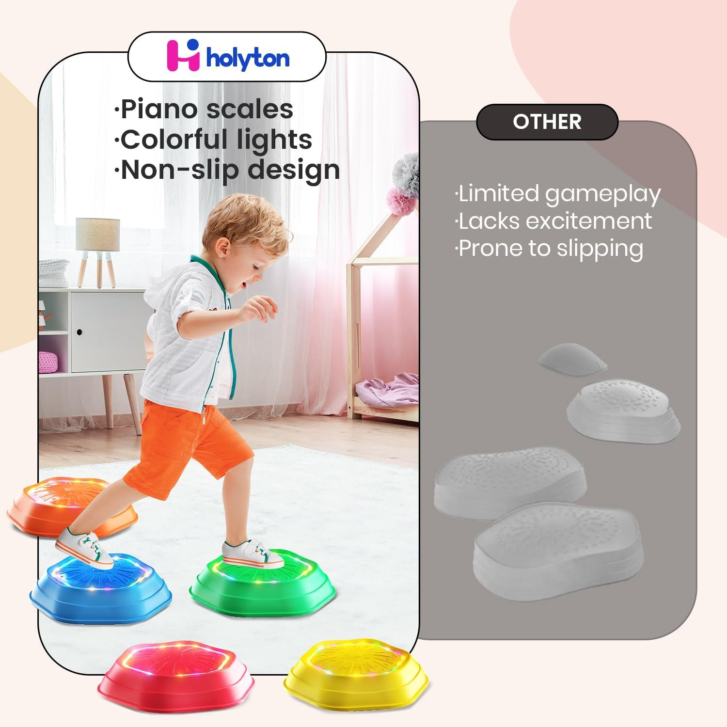 Holyton Light up Musical Stepping Stones for Kids, 5 Pack Sensory Balance Steppi