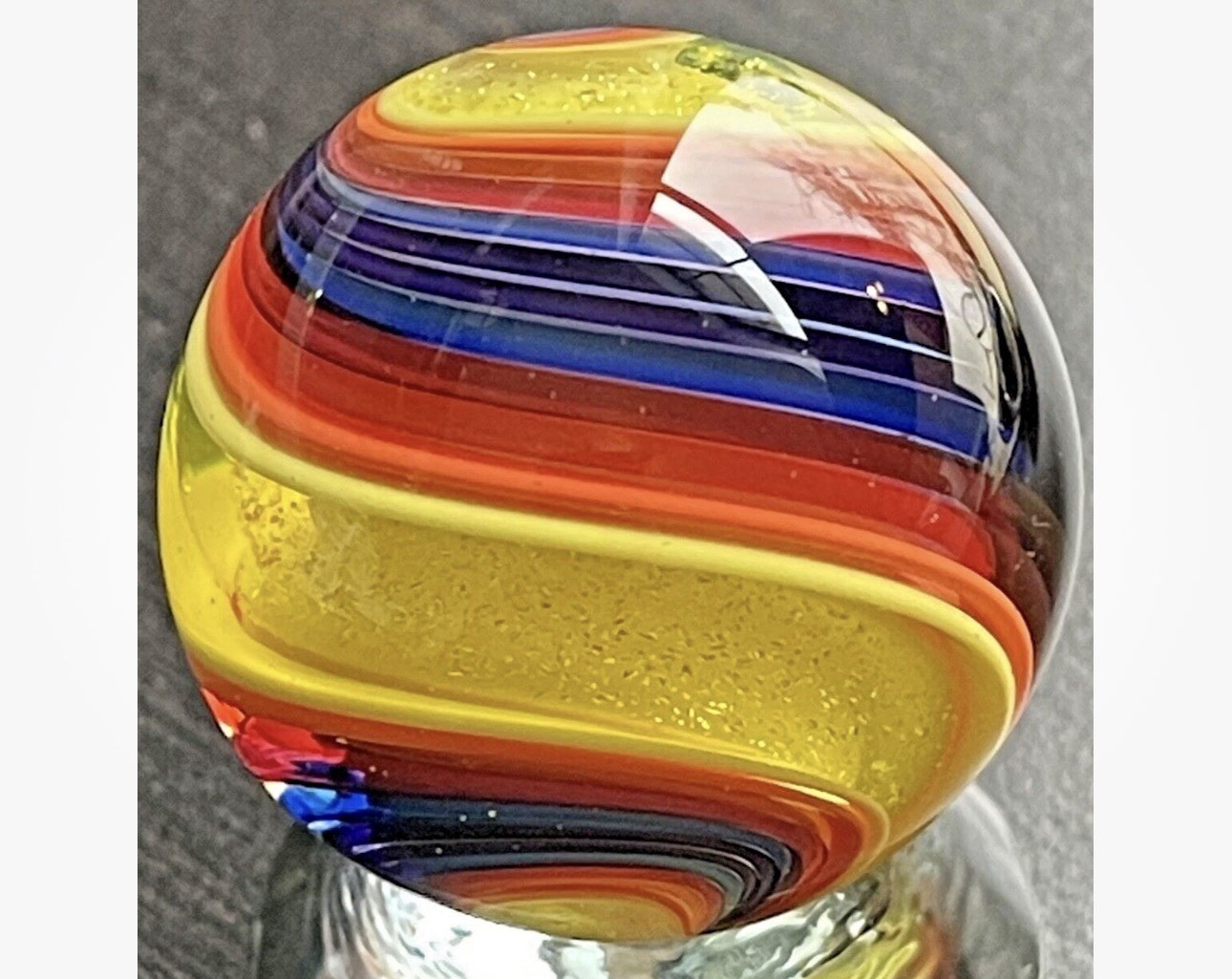 EDDIE SEESE MARBLE ART GLASS 1.47” YELLOW DICHROIC DOUBLE TWIST MARBLE FES 16