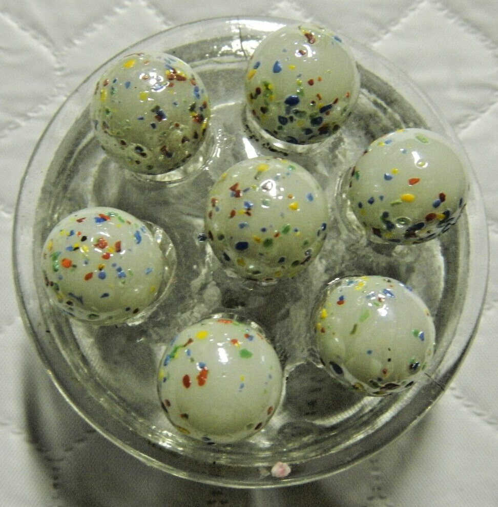 Vintage Lot of Glass Marbles Confetti Speckled Divot 35 Total, 1 Large Shooter