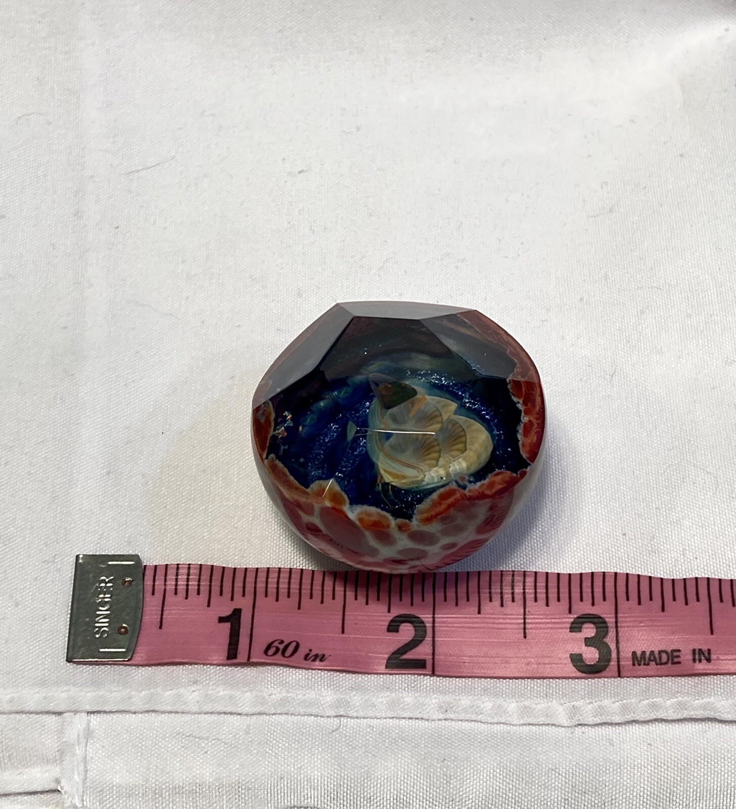 Glass Boro Marble 41mm W/ Opal Stone Hand Made Art Faceted ￼space Sculpture