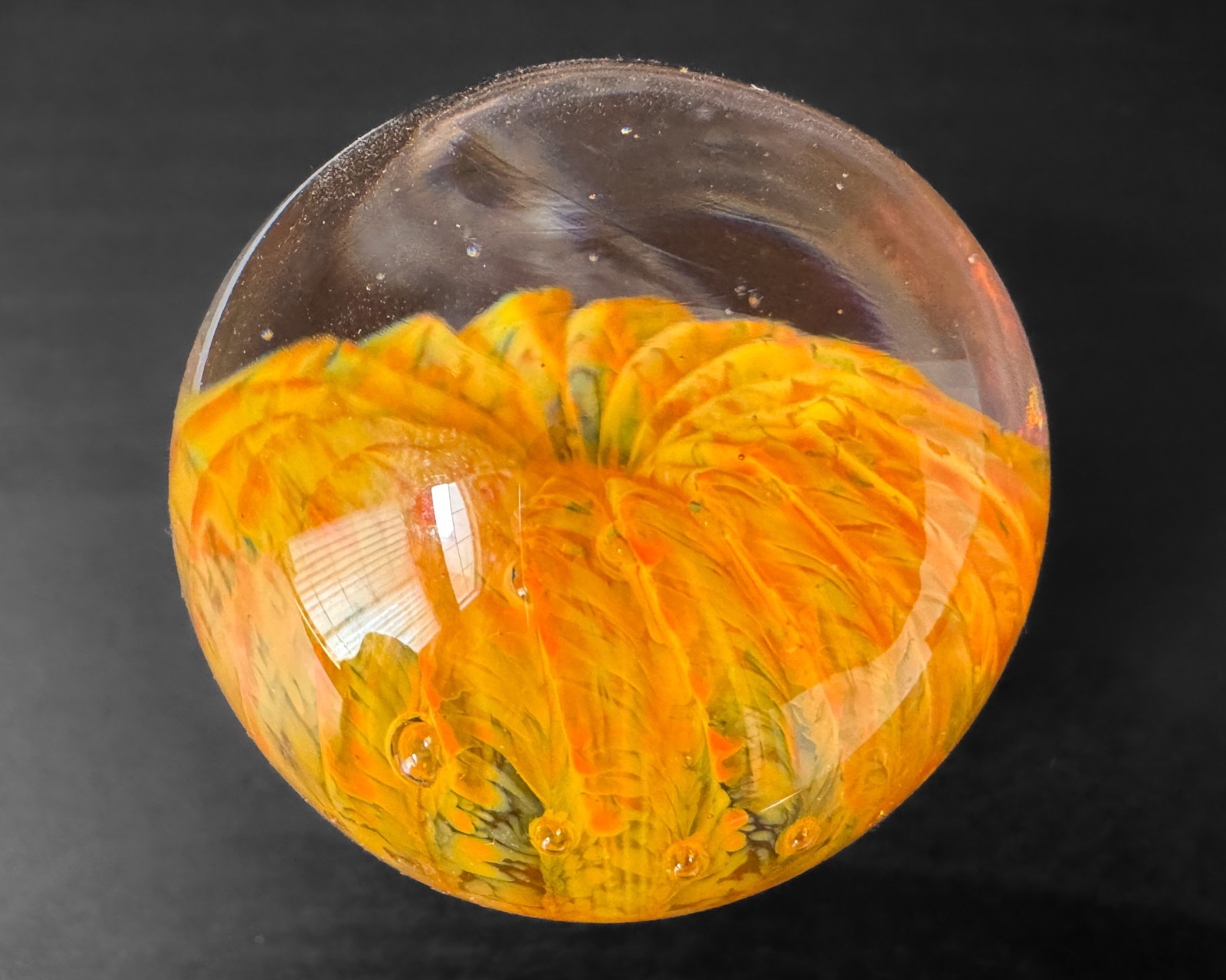 David P Salazar 1.7″ Orange Jellyfish Airtrap Handblown Art Glass Marble