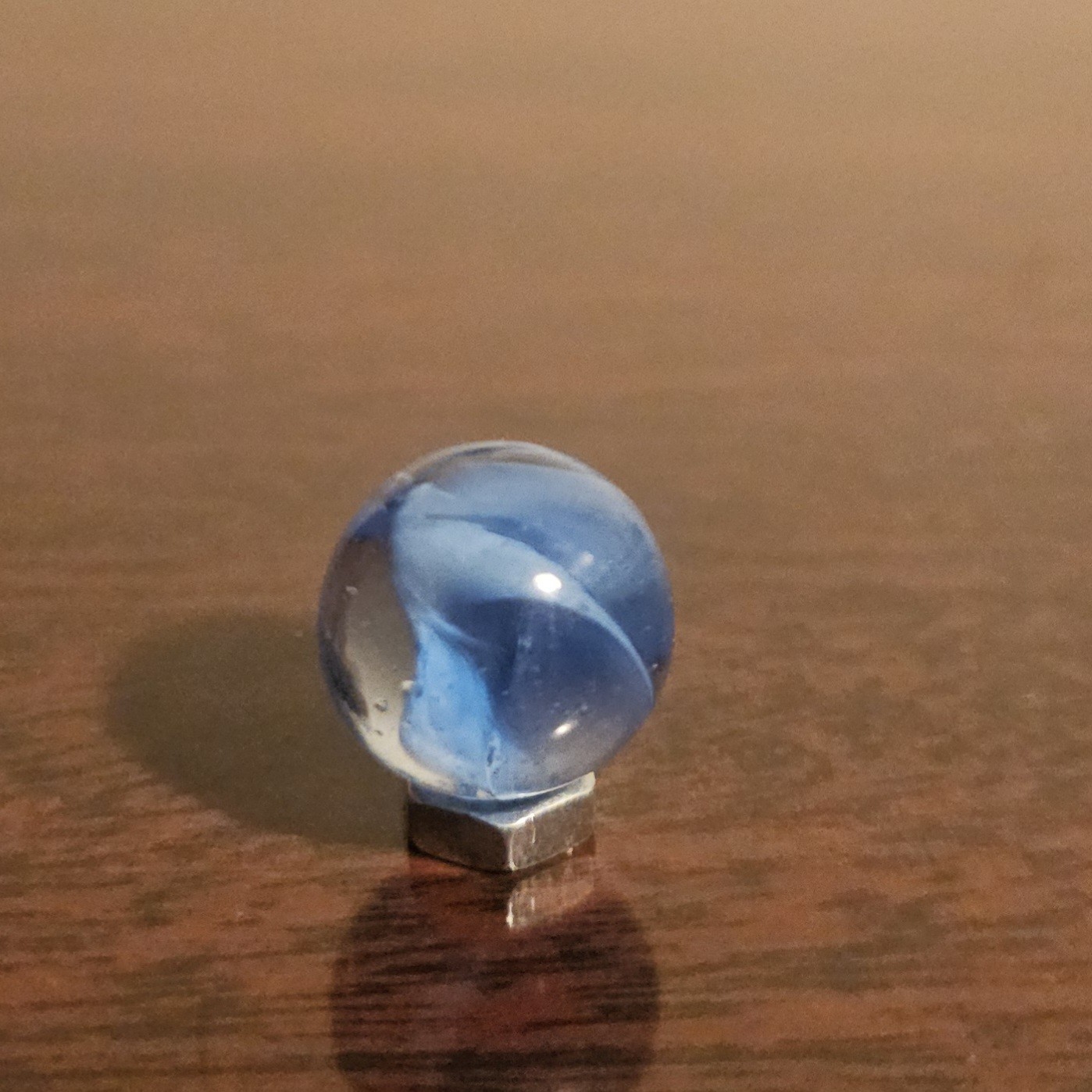 C E Bogard Blue 4-Lobe Floppy Cats Eye Clear Glass .625 Marble