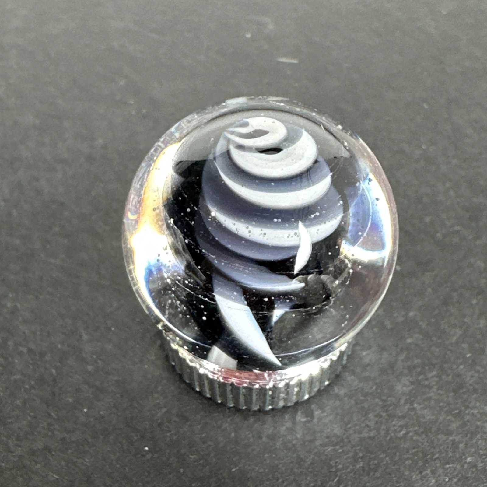 Contemporary Handmade Art Glass Marble .73″ Black White Twisty Swirl Corkscrew