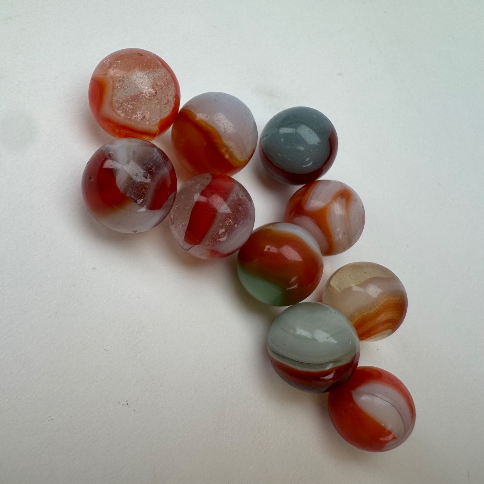 Vintage Glass Cat’s Eye Ribbon Swirl Marbles Lot of 10 Mixed Colors