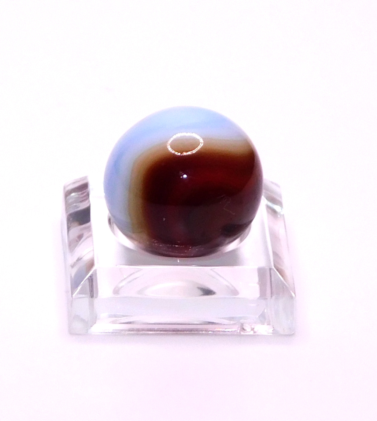 Vintage Marble UV Reactive Glass Sky Blue Brown Red Swirl Opaque 0.63″ Mint #U-1