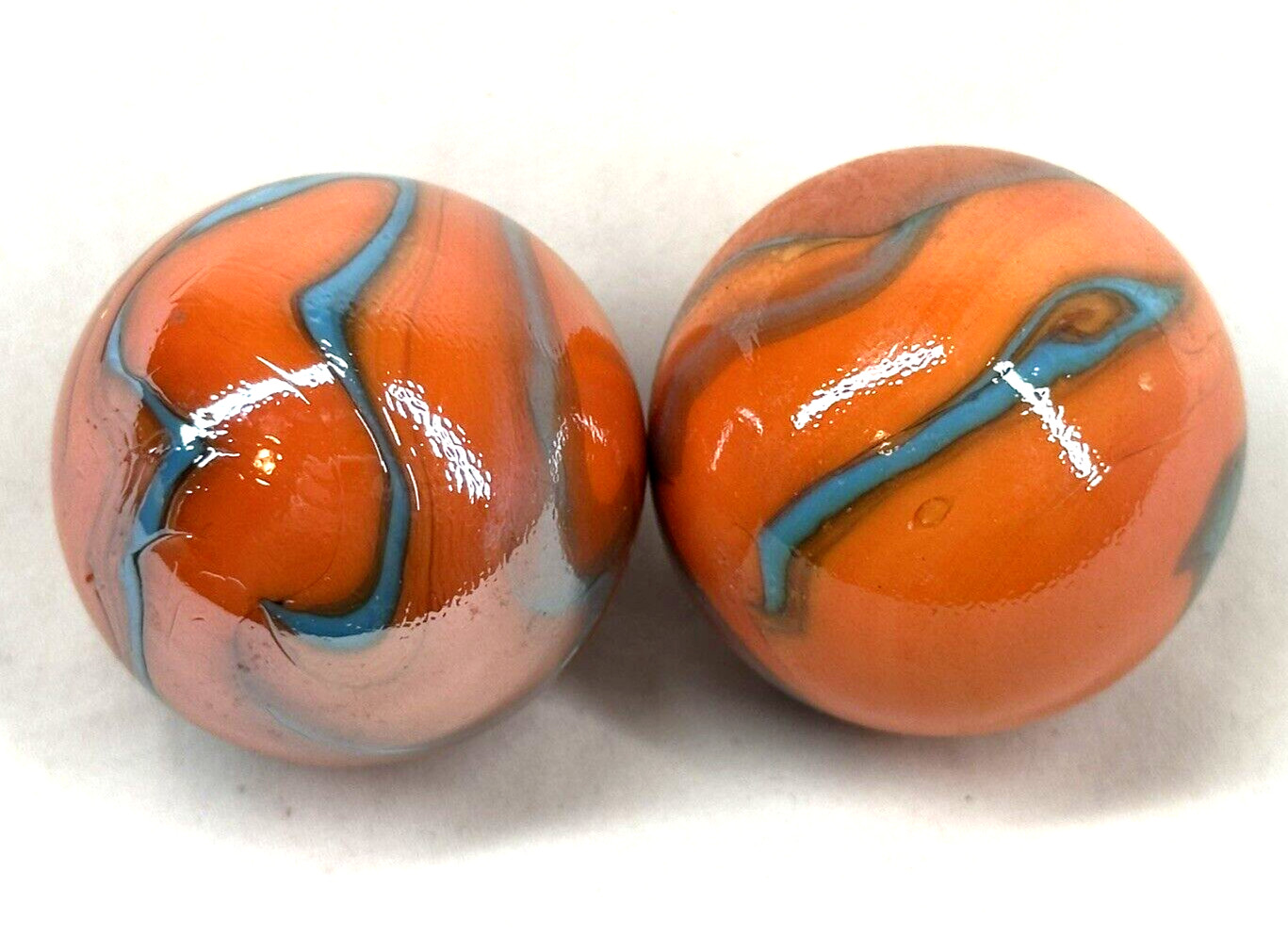 2 BOULDERS 35mm VALKYRIE Marbles 1-3/8″ Glass Ball Seahorse Orange/Blue LARGE