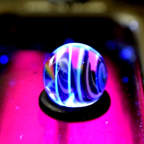 BRYAN TRILLAS GLASS MARBLE/.560″-BLUE BLACKLIGHT RAINBOW ZEBRA PEEWEE-LIME,TURQ.