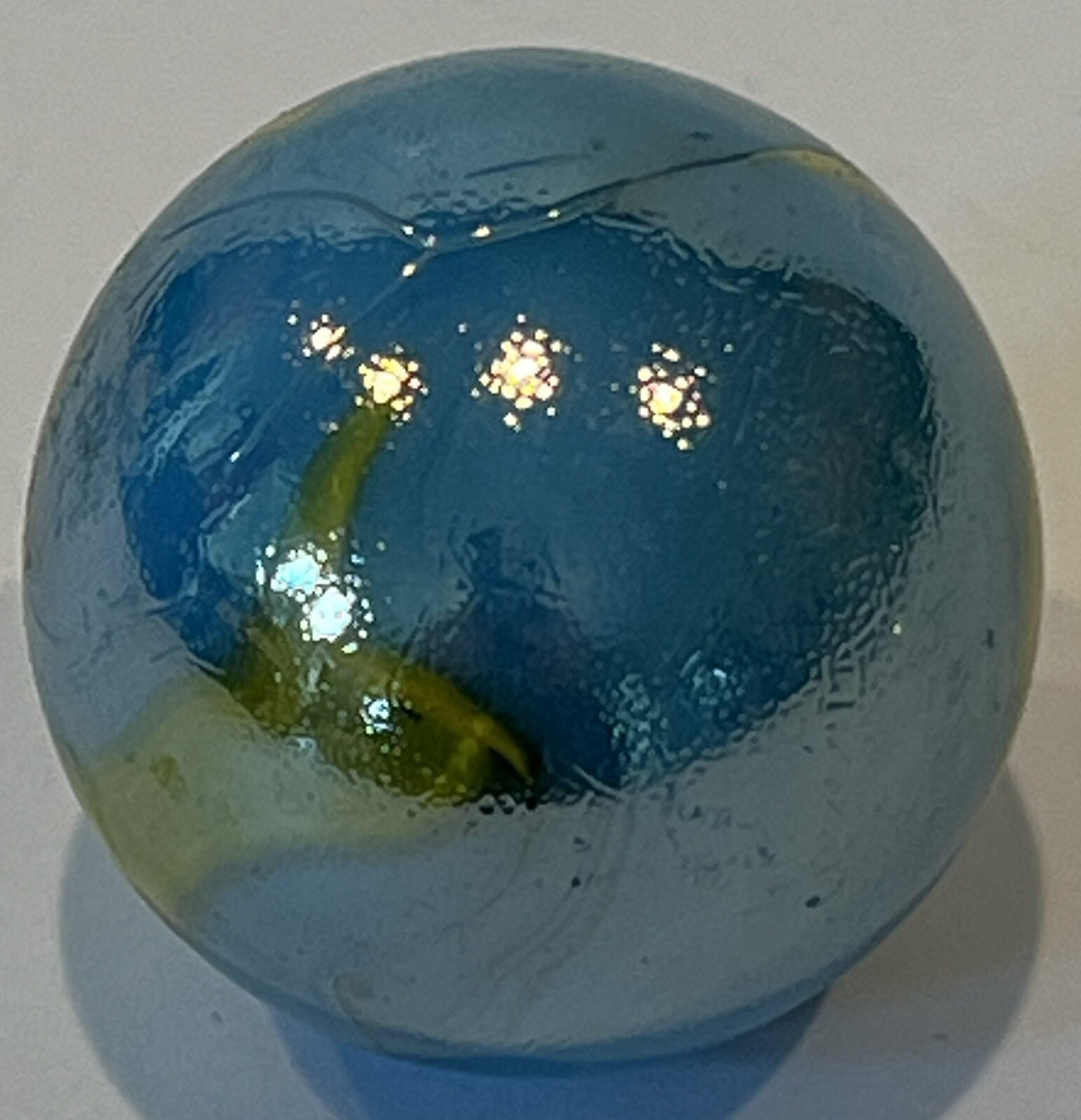 MERXICO Large Shooter Marble Blue Yellow Iridescent Glass Used