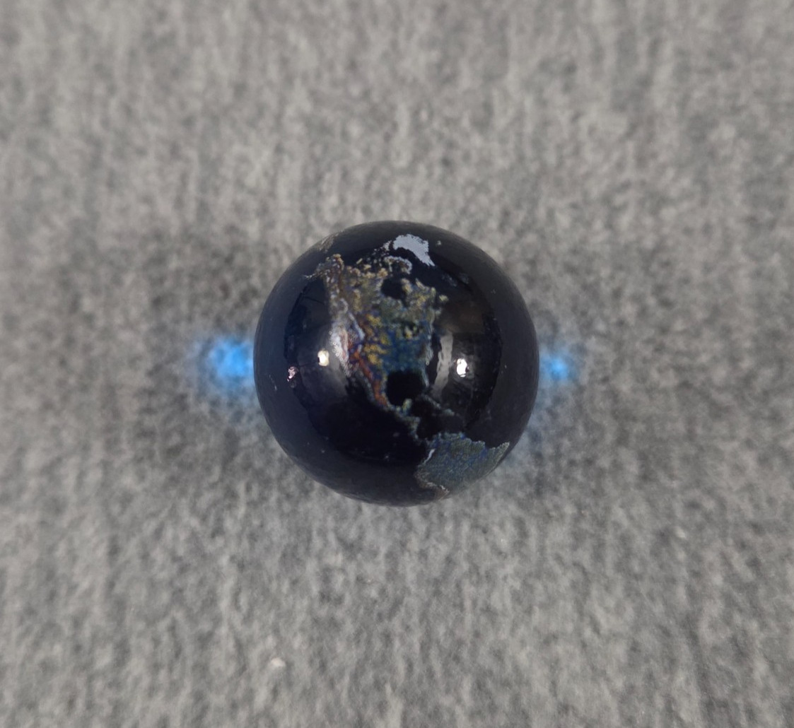 Earth Globe Blue Glass Marble with Art Continents Approximately 22mm 7/8″ Used