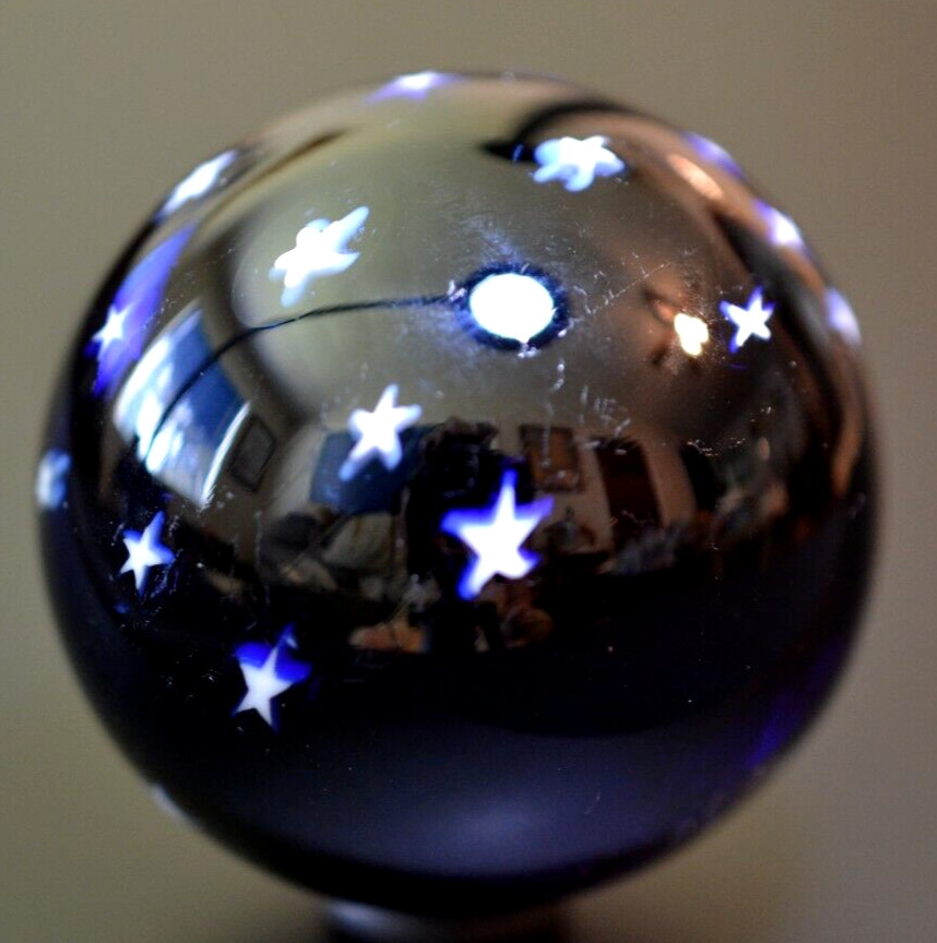 DAVID P. SALAZAR GLASS MARBLE/2.009″-MOON & STARS-TRANS.ROYAL,SUNFLOWER CRESCENT