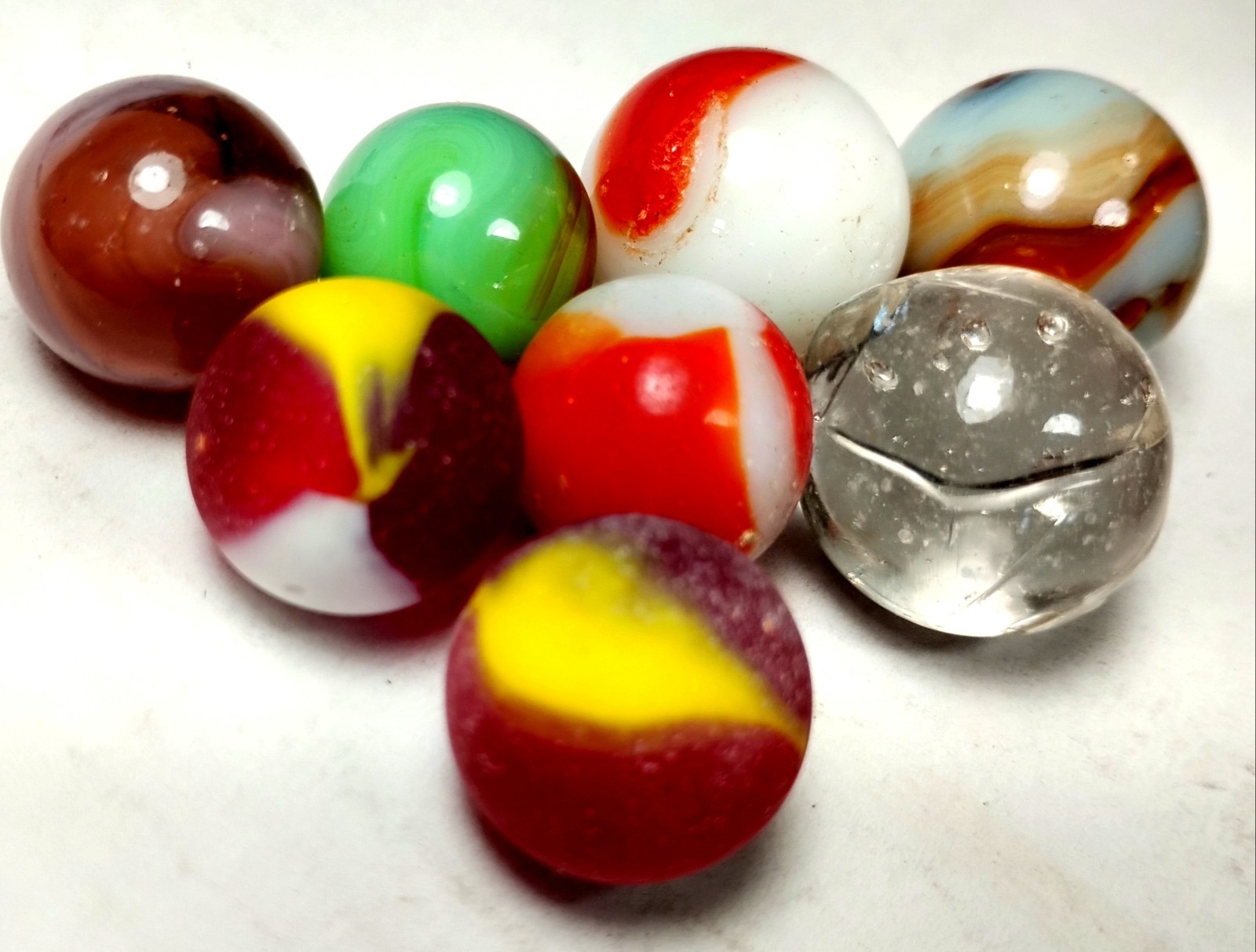 Vintage Marbles Mixed Lot of 8, Various Styles, Types and Ages Orange, Blue, Br