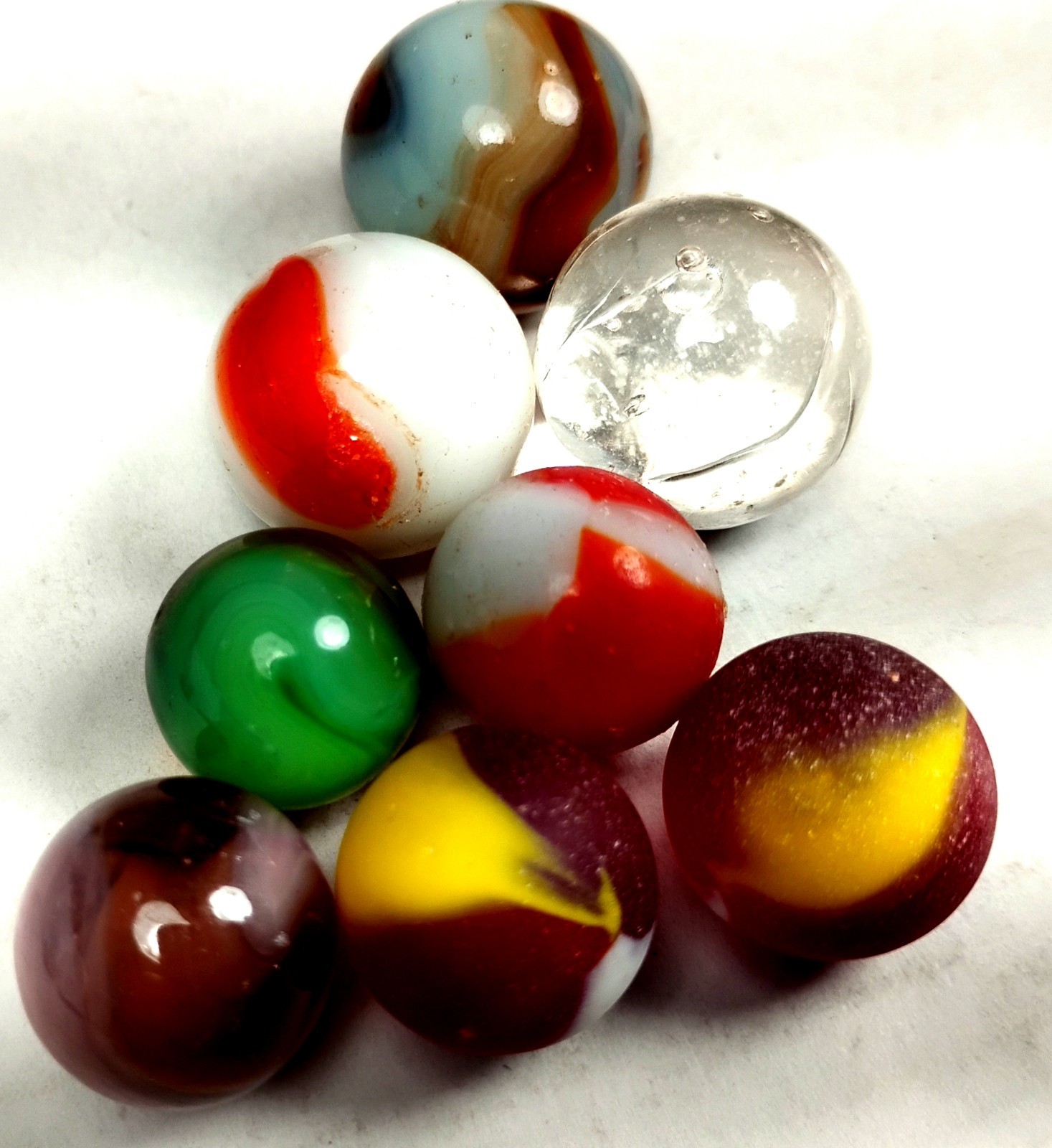 Vintage Marbles Mixed Lot of 8, Various Styles, Types and Ages Orange, Blue, Br