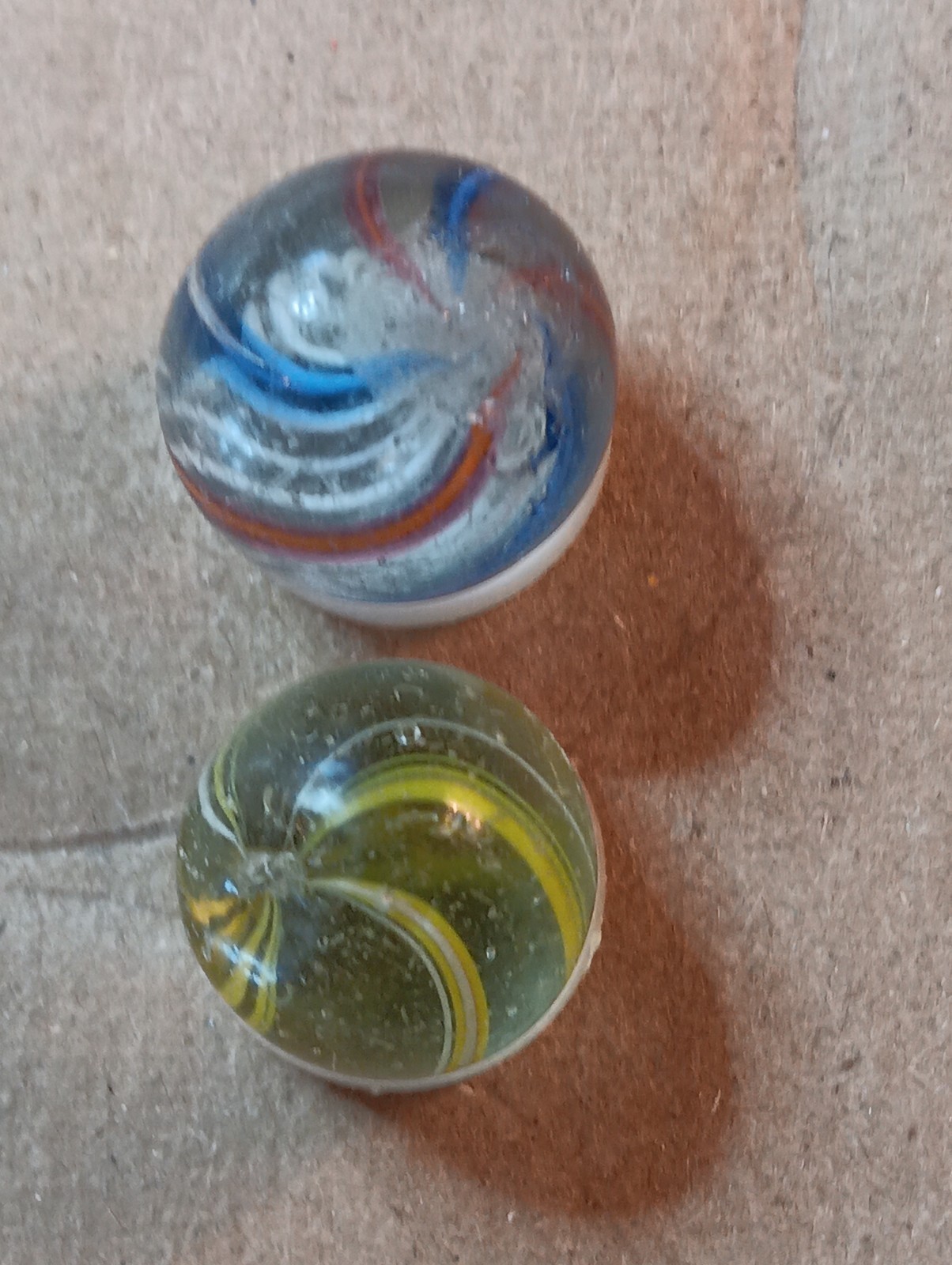 Vintage German Marbles 1 Coreless.62 Inch. 1white Core Latticinio .68 Inch