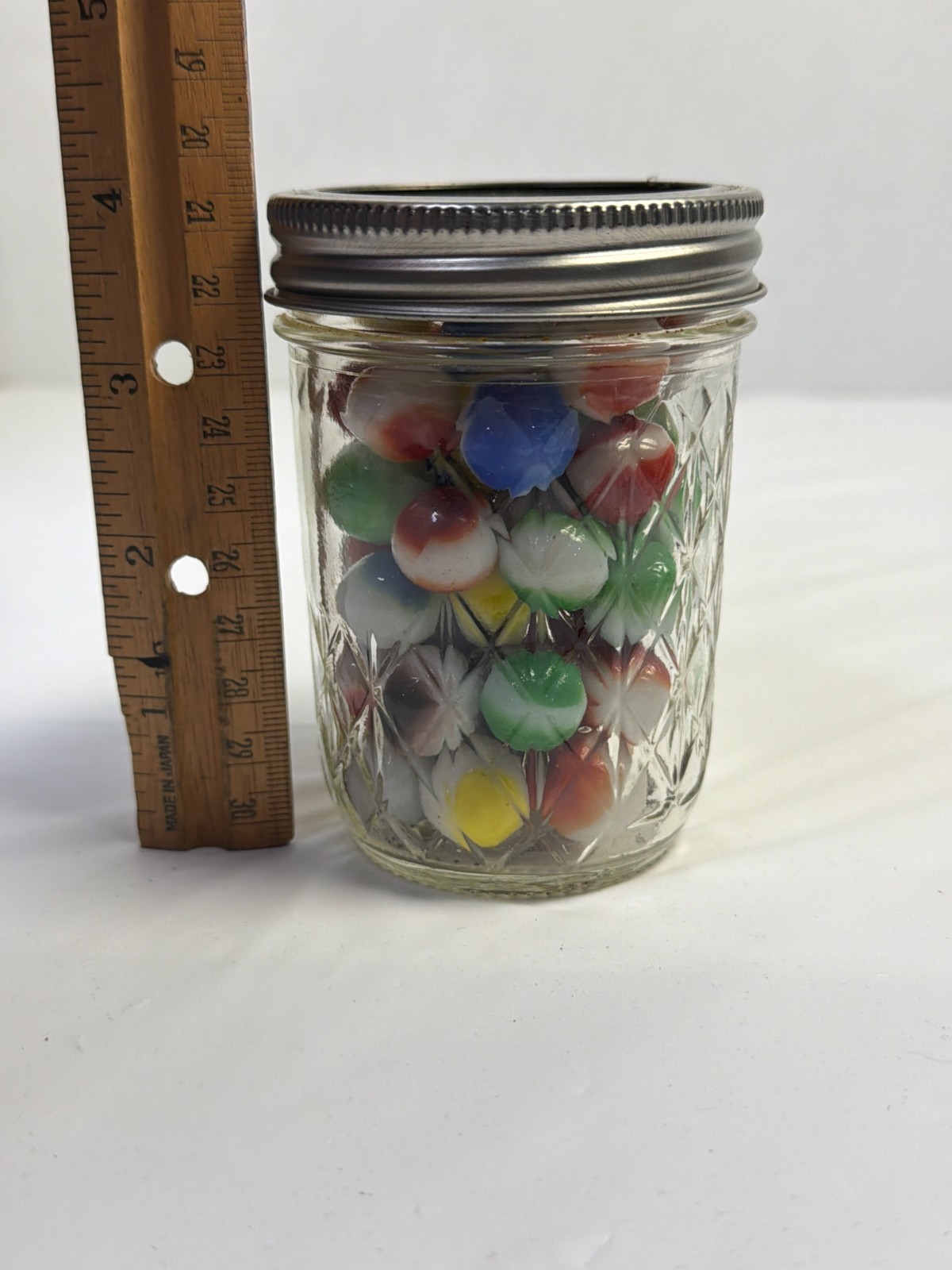 Vintage Mixed Glass Marble Lot in Jar Swirl Patch Style Colorful Marbles