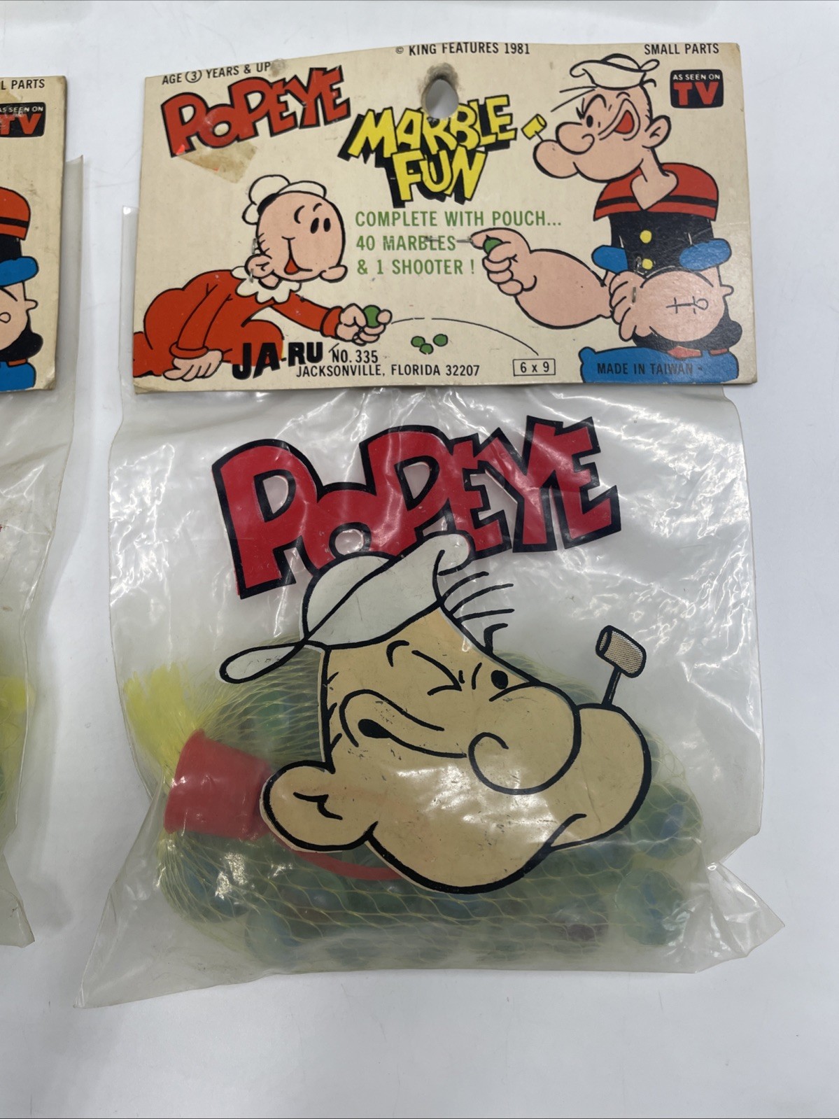 Vintage Popeye Marble Fun w/ Pouch 40 Marbles & 1 Shooter Lot (As Seen On TV)