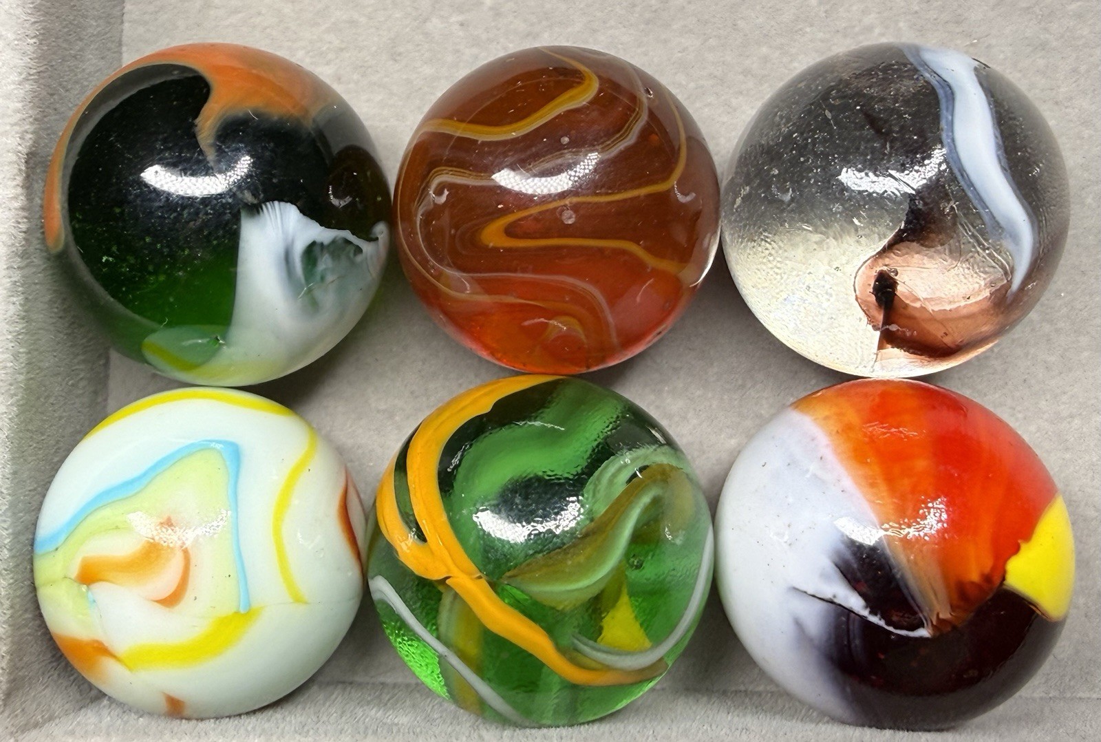 Lot Of 6 Vintage Vacor Mega Marbles Boulder Size .94” To .99” NM To NM(+)