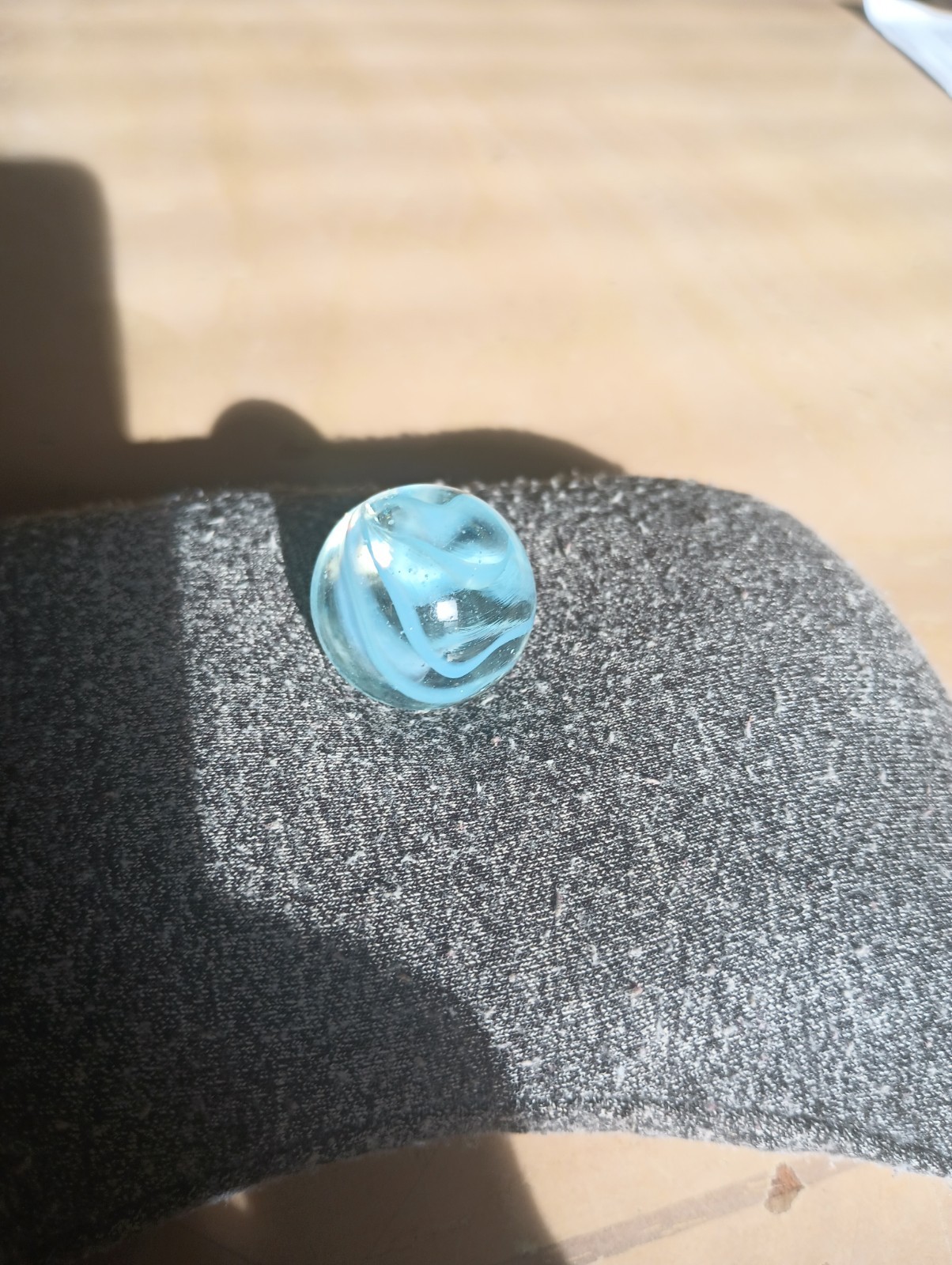 Vintage Hand Blown Art Glass Marble Shooter Swirl Collectible Light Blue Clear