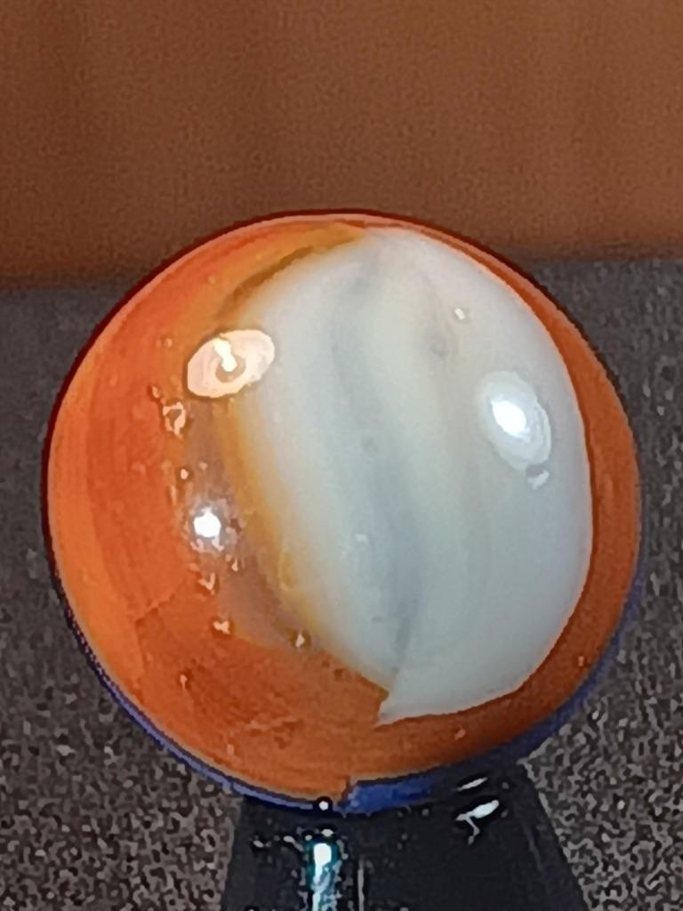 5/8″ Akro Marble King Fiery Orange Red Royal Blue Ribbon GOOD Marble B163