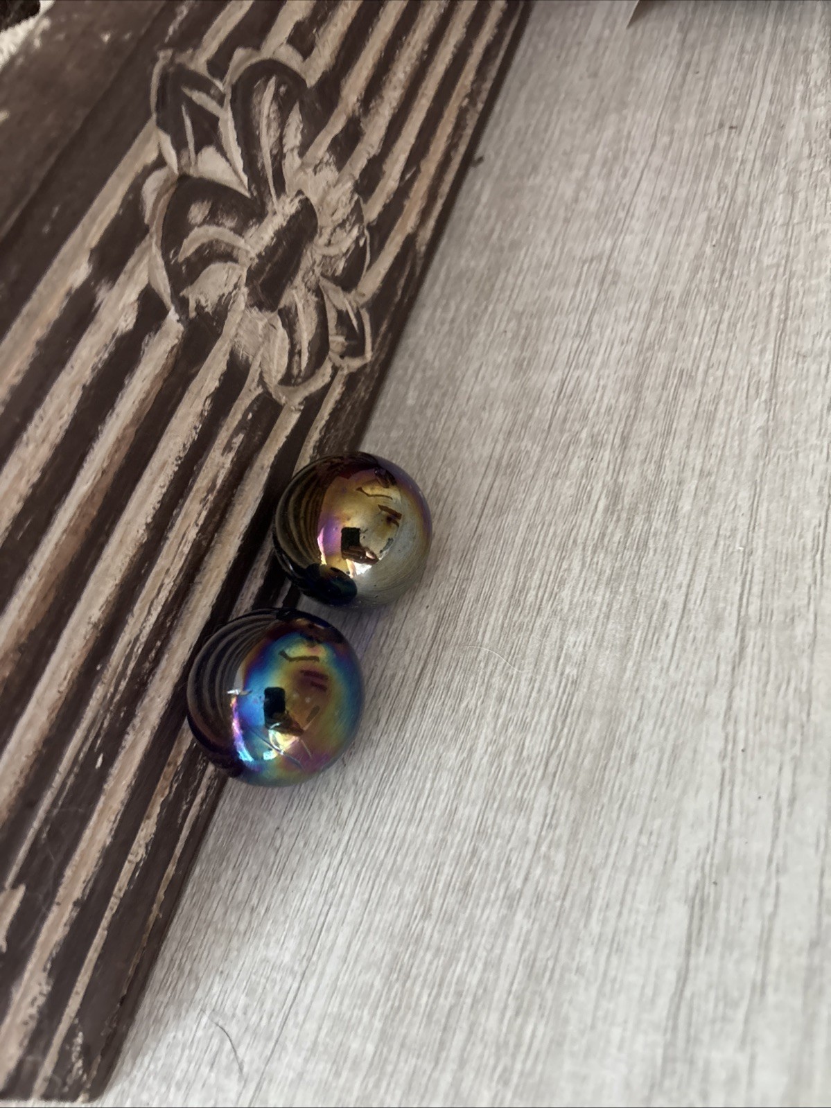 2 Iridescent Marbles 1.4 Shimmer Swirl Blue Green Purple metallic