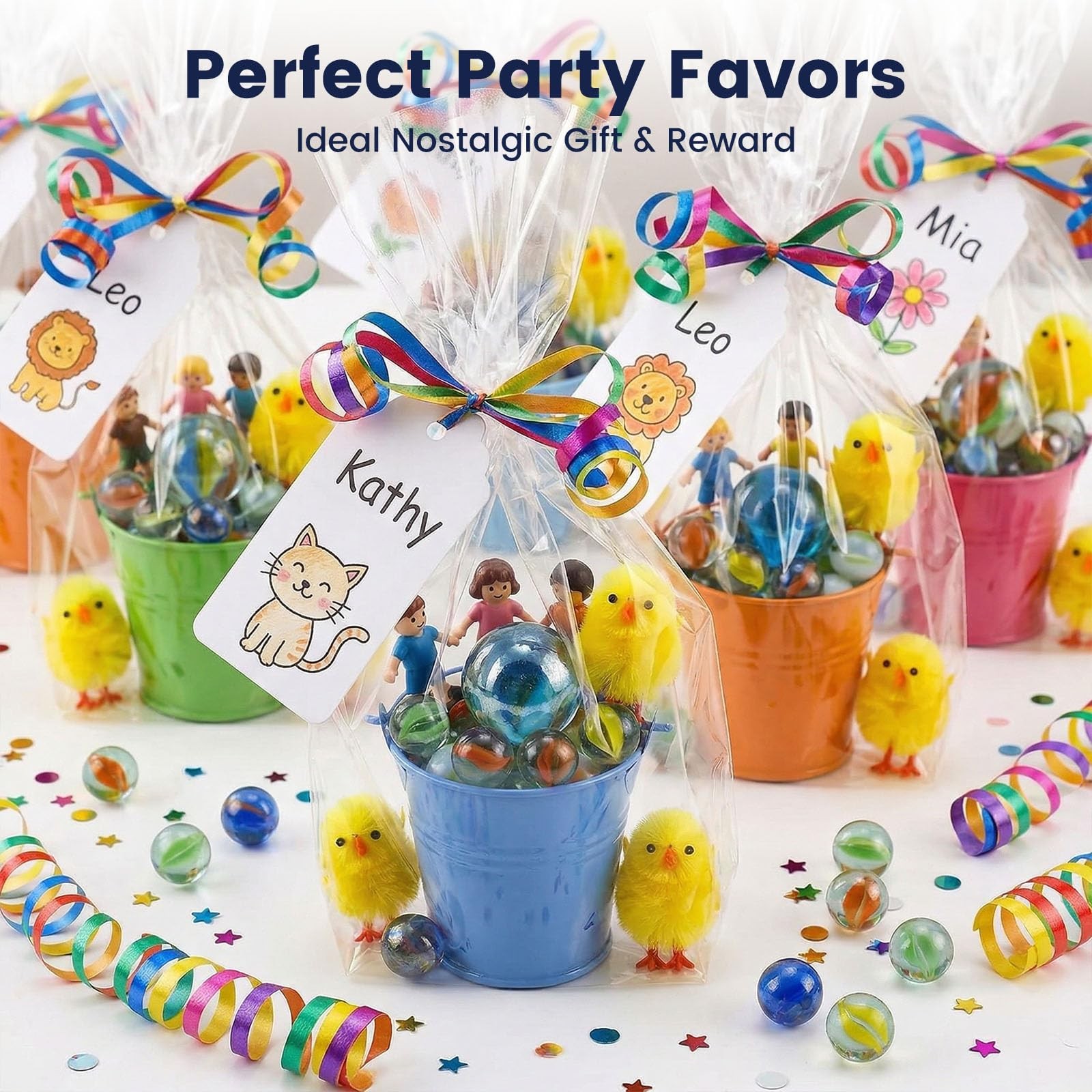 SallyFashion 66PCS Glass Marbles for Kids, 3 Sizes mixed size, Style-2