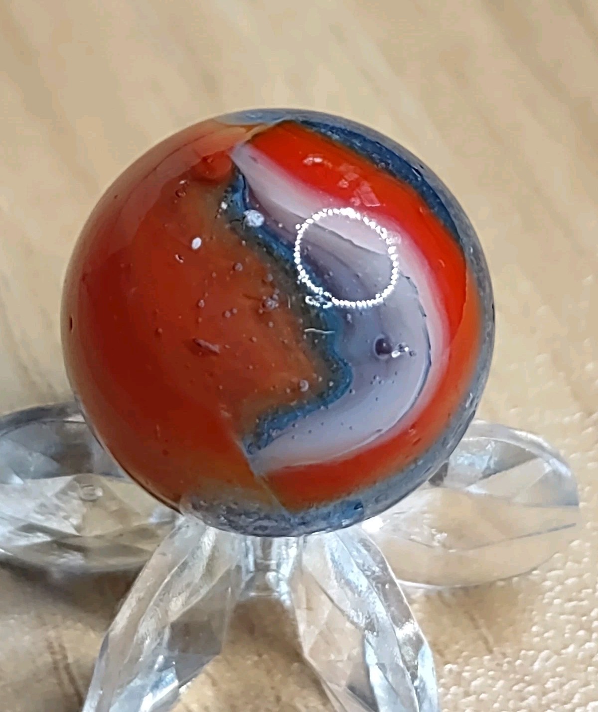 Epic Red Peltier BUBBLY Blue Base RAINBO Glass Vintage Marble READ .63″ Toys