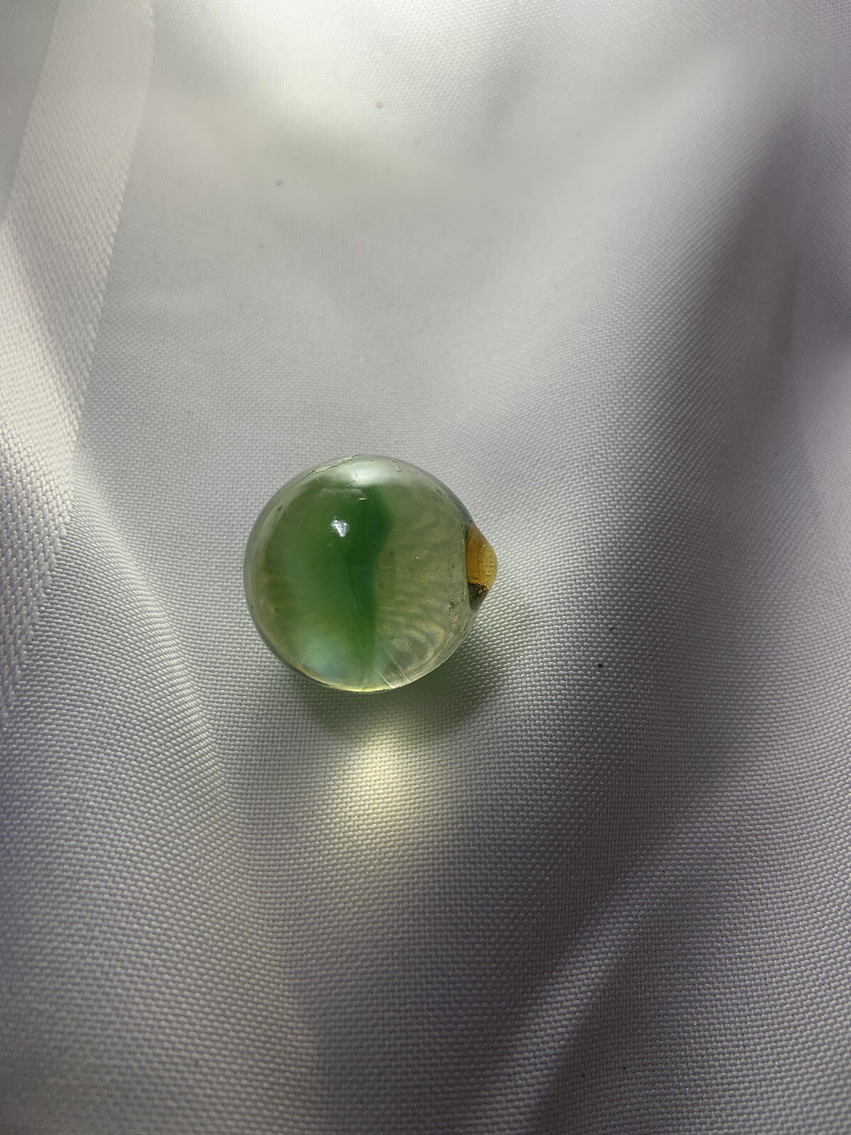 Hand Blown large Glass Green Swirl Marble W/ Ground Pontil vintage Estate piece
