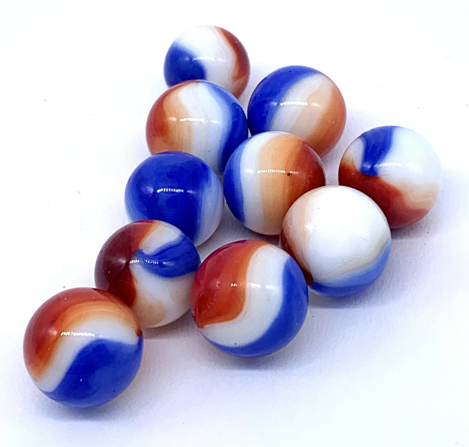 Pk of 10 “Patriot” 12mm PeeWee Glass Mega Marbles by Vacor 1/2 inch 1998-2004
