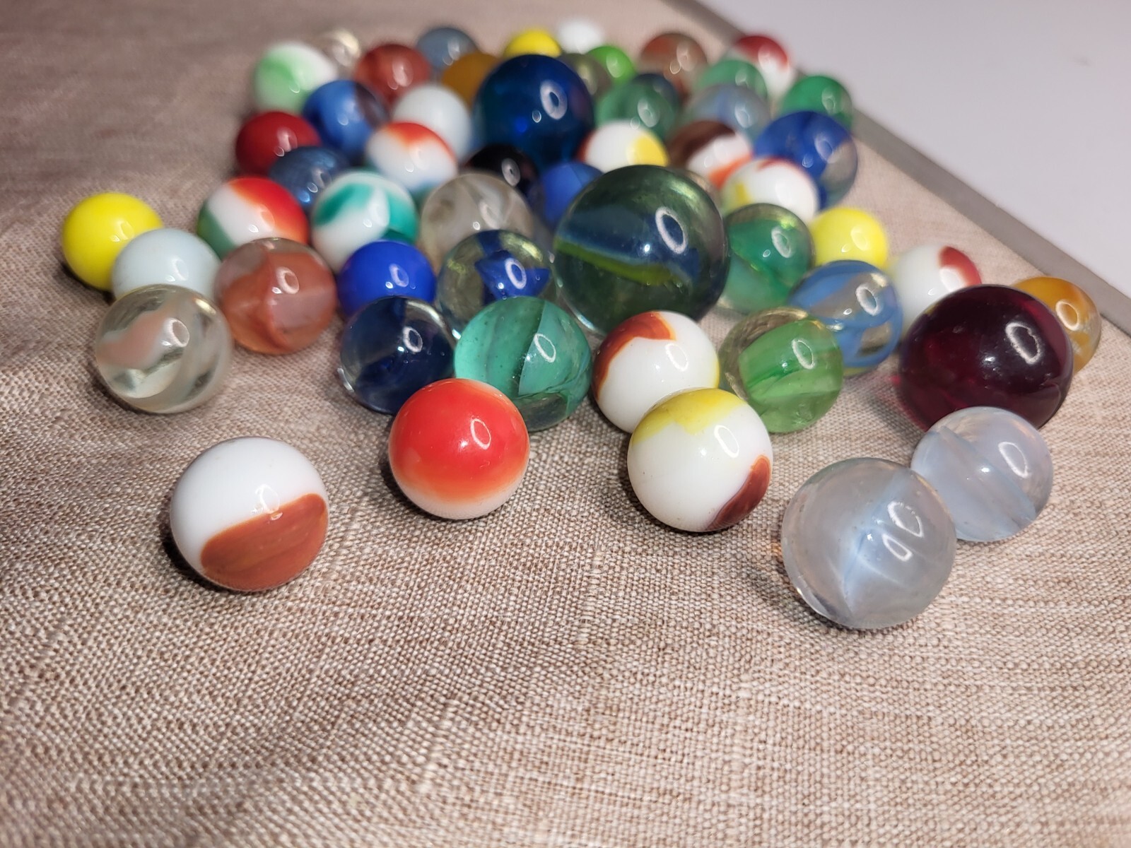 Vintage Mixed Lot Of 54 Marbles Vintage Solid Swirl & Other Toy Marbles