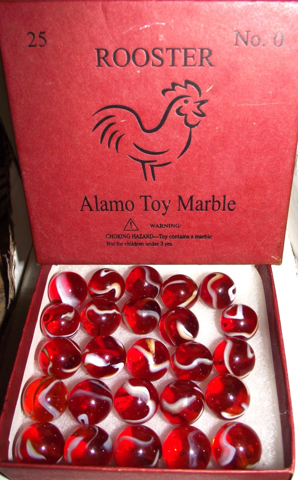 Alamo Toy Marble ~ ROOSTER Glass Marbles 25-Count Box No.0
