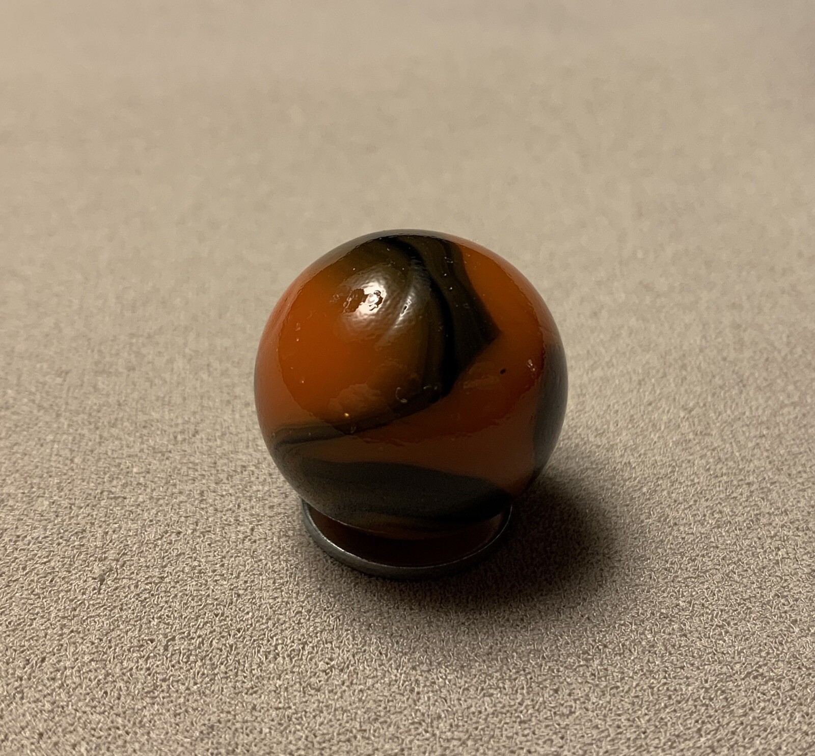 Vtg Alley Agate Company Orange Black Gray Swirl Glass Shooter Marble 0.858”