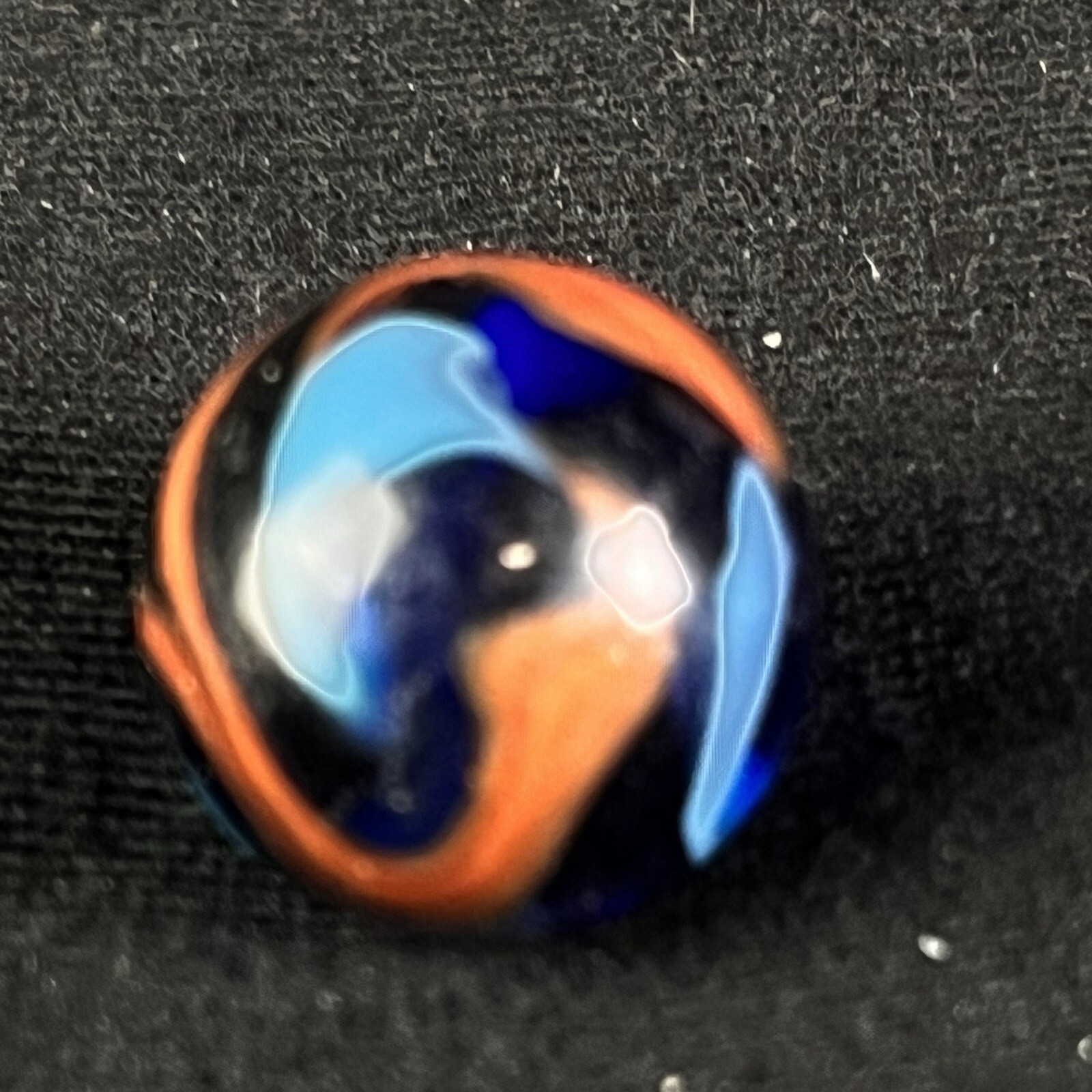 Vintage Akro Agate Peltier Art Swirl Glass Marble .63” Dark Blue Orange Aqua