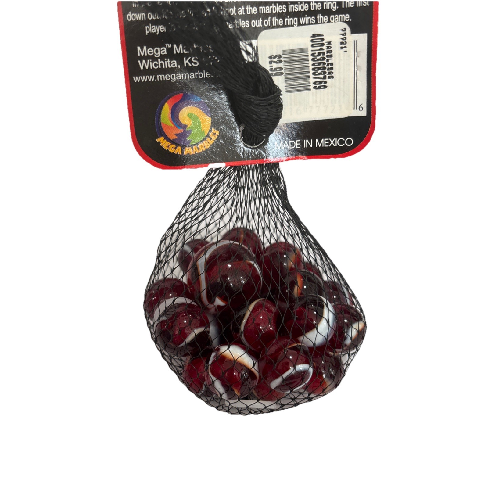 Net Bag 25 Rooster Glass Mega Marbles 24 Players & 1 Shooter Red White 2004-06