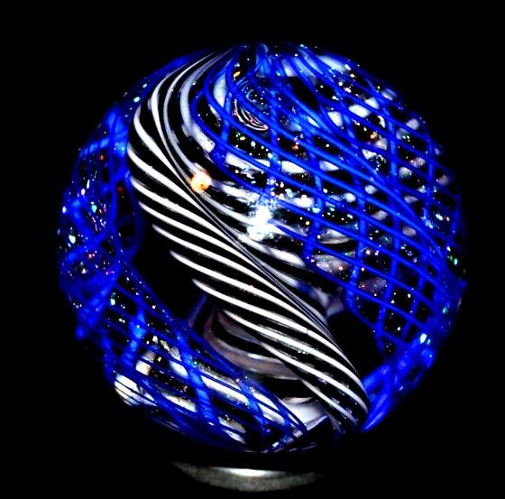 JAMES ALLOWAY GLASS MARBLE/1.327″-DICHROIC CANE SUPERNOVA #208-4 CANES FILIGRANA