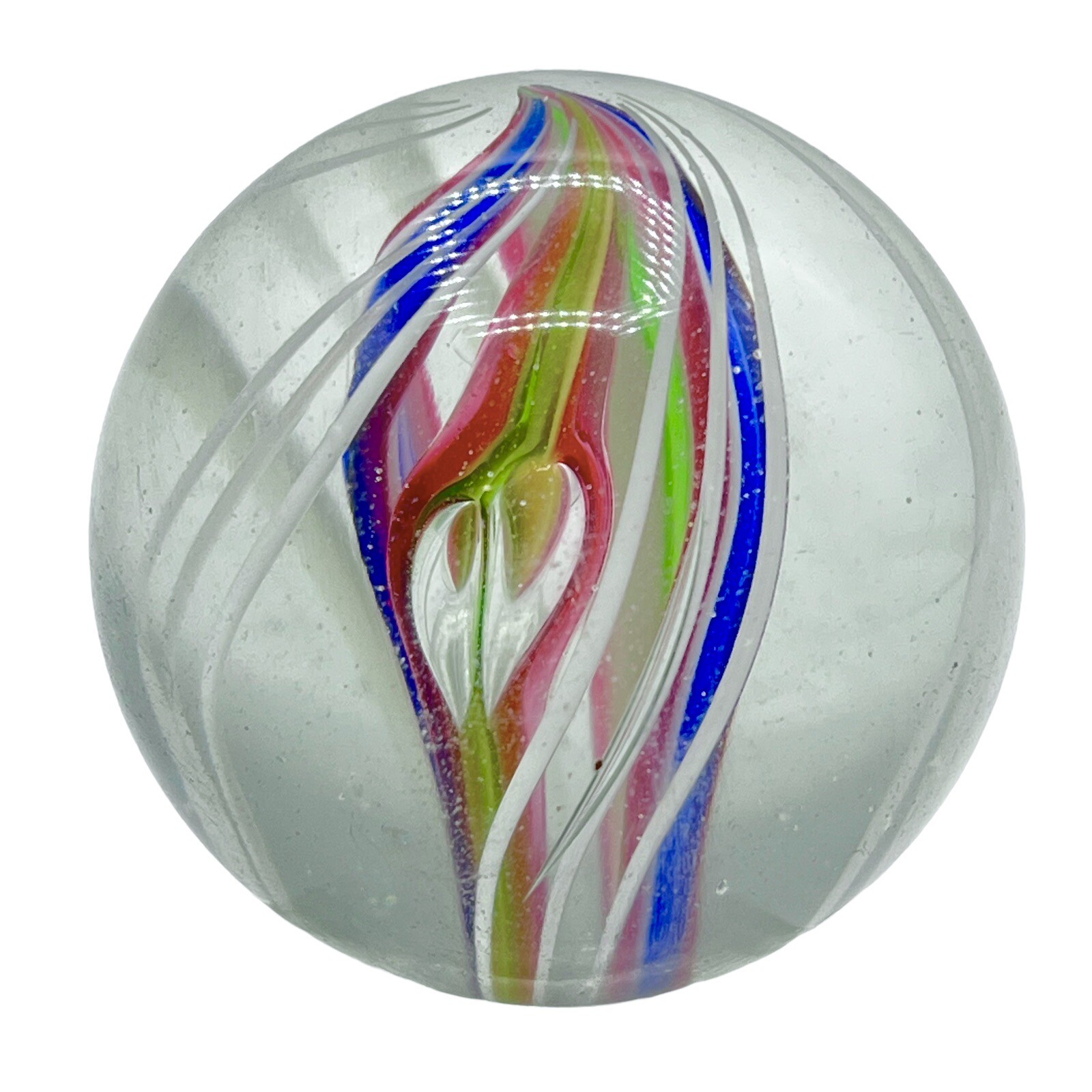 Unusual Huge German Heart Bubble Colorful 4 Ribbon Divided Core Swirl Marble 2”