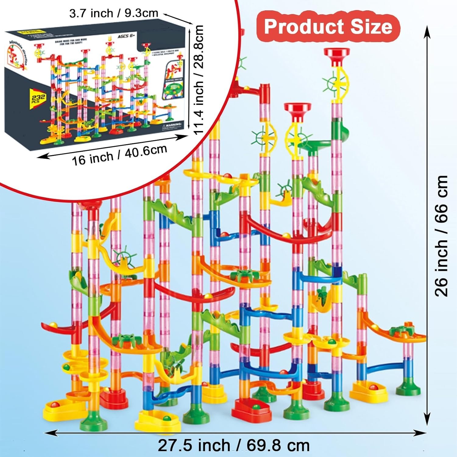 Marble Toy Building Set – 232 PCS STEM Fun with 45 Colorful Marbles