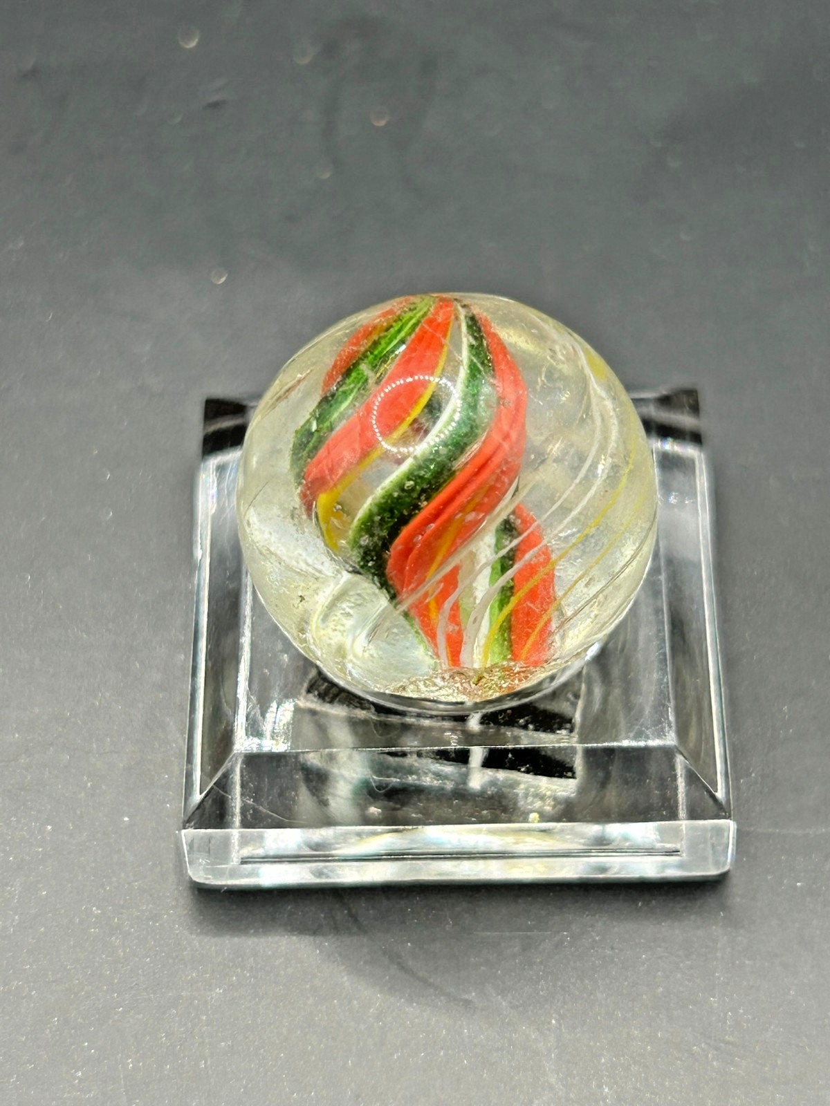 Antique German Jelly Divided Core w/Green AV & Latticino Marble 21/32″ NM- E2.6