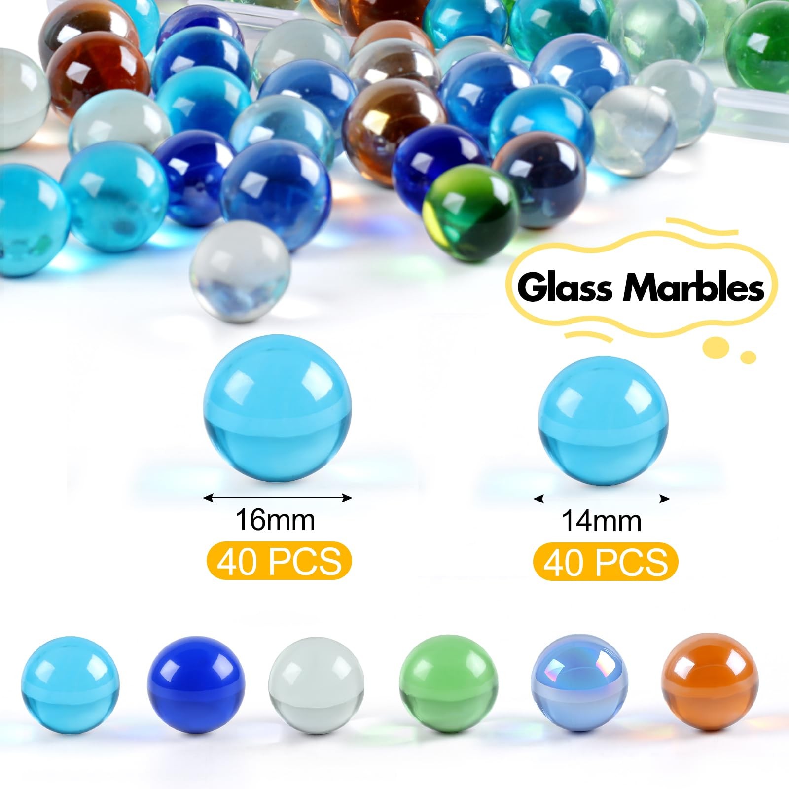 REGUICORP 80PCS Glass Marbles, 14mm & 16mm 0.63 inches x inches, Blue