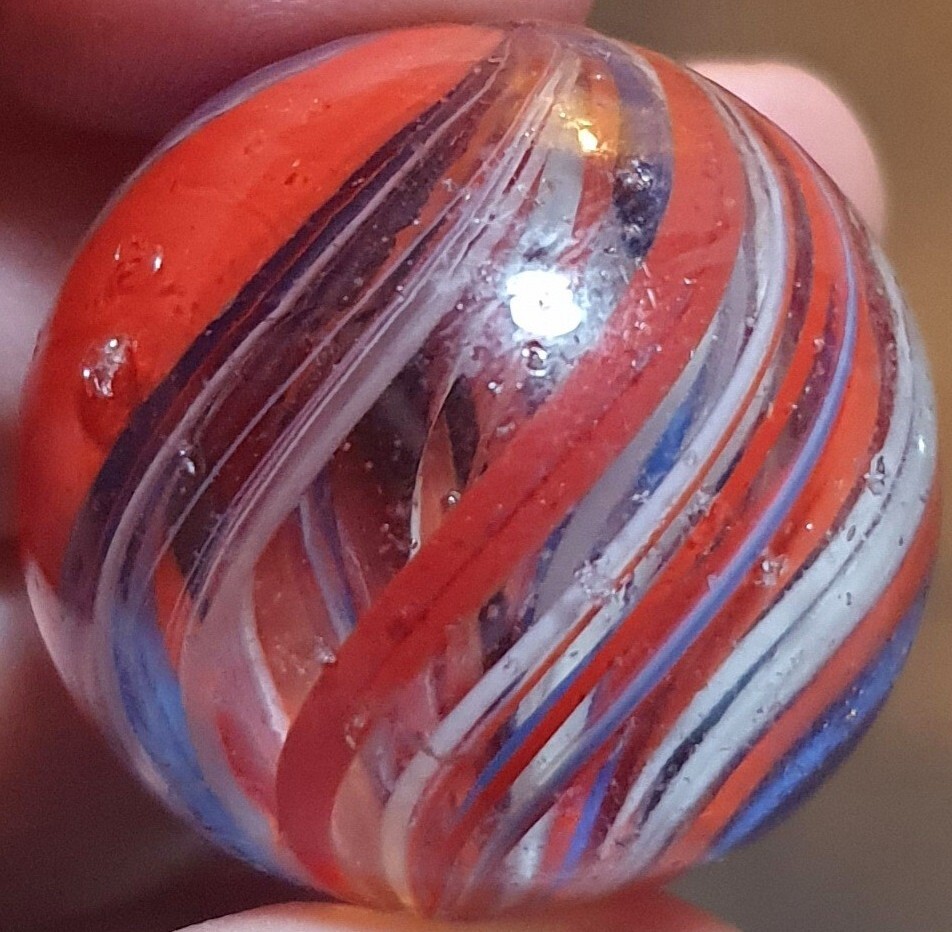 1 & 1/4″+ Rare Joseph Coat Submarine German Handmade Antique Marbles NM+
