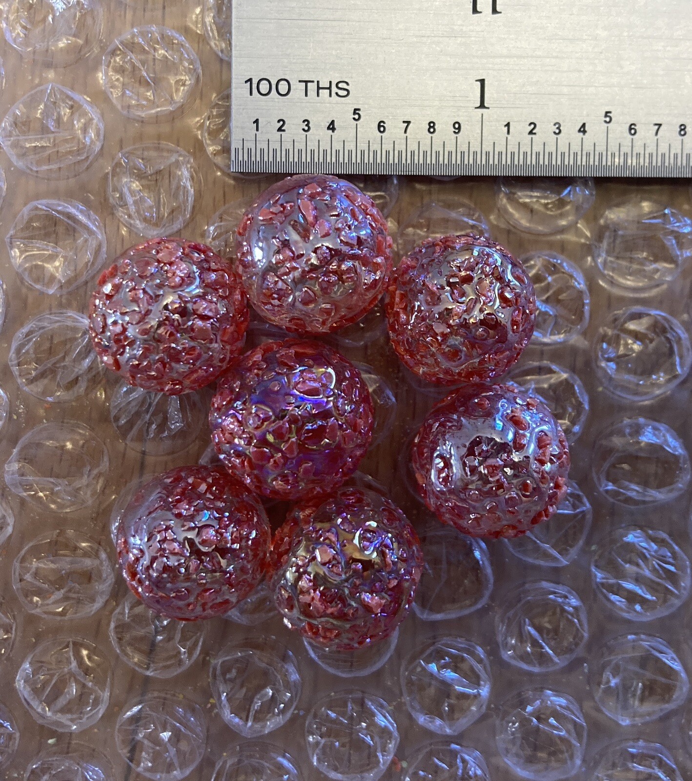 (7) Vacor Red Stardust Glass Speckled Outer Space Mega Marbles 5/8 Inch, New