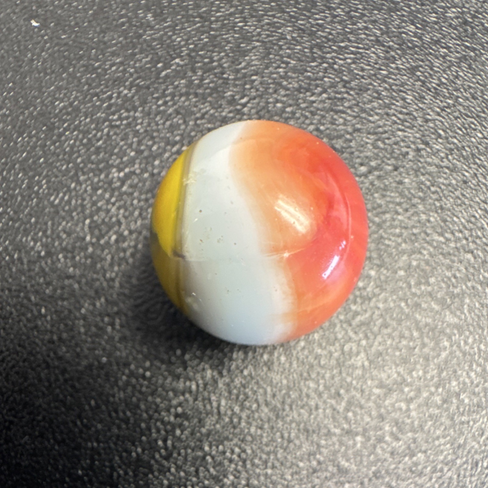 Marble. Unique Yellow, gray, white, orange and red. 3/4 inch.